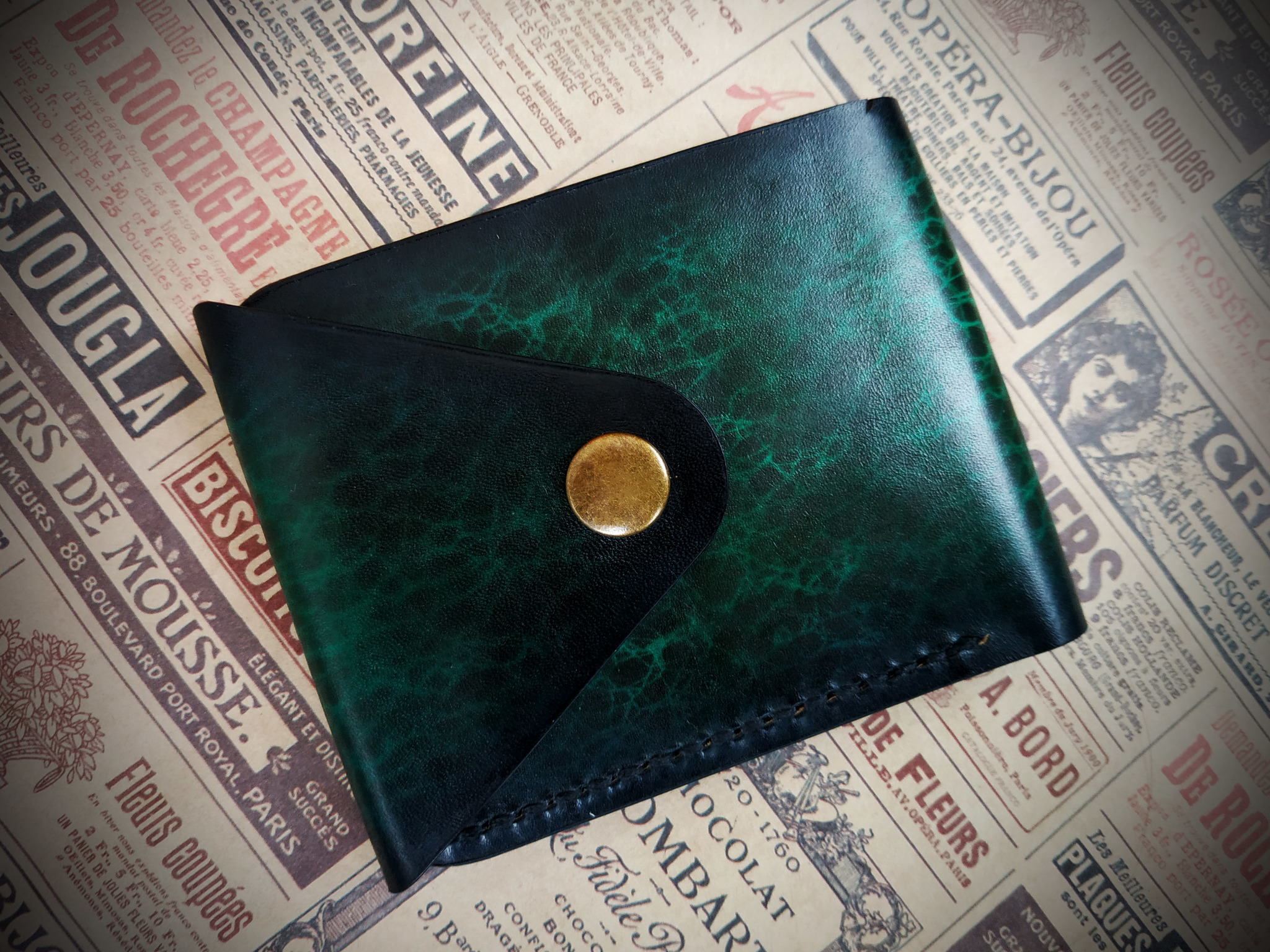 Wallet “Ocean Abyss” - My, With your own hands, Handmade, Leather, Beefold, Leather products, Purse, Needlework without process, Longpost