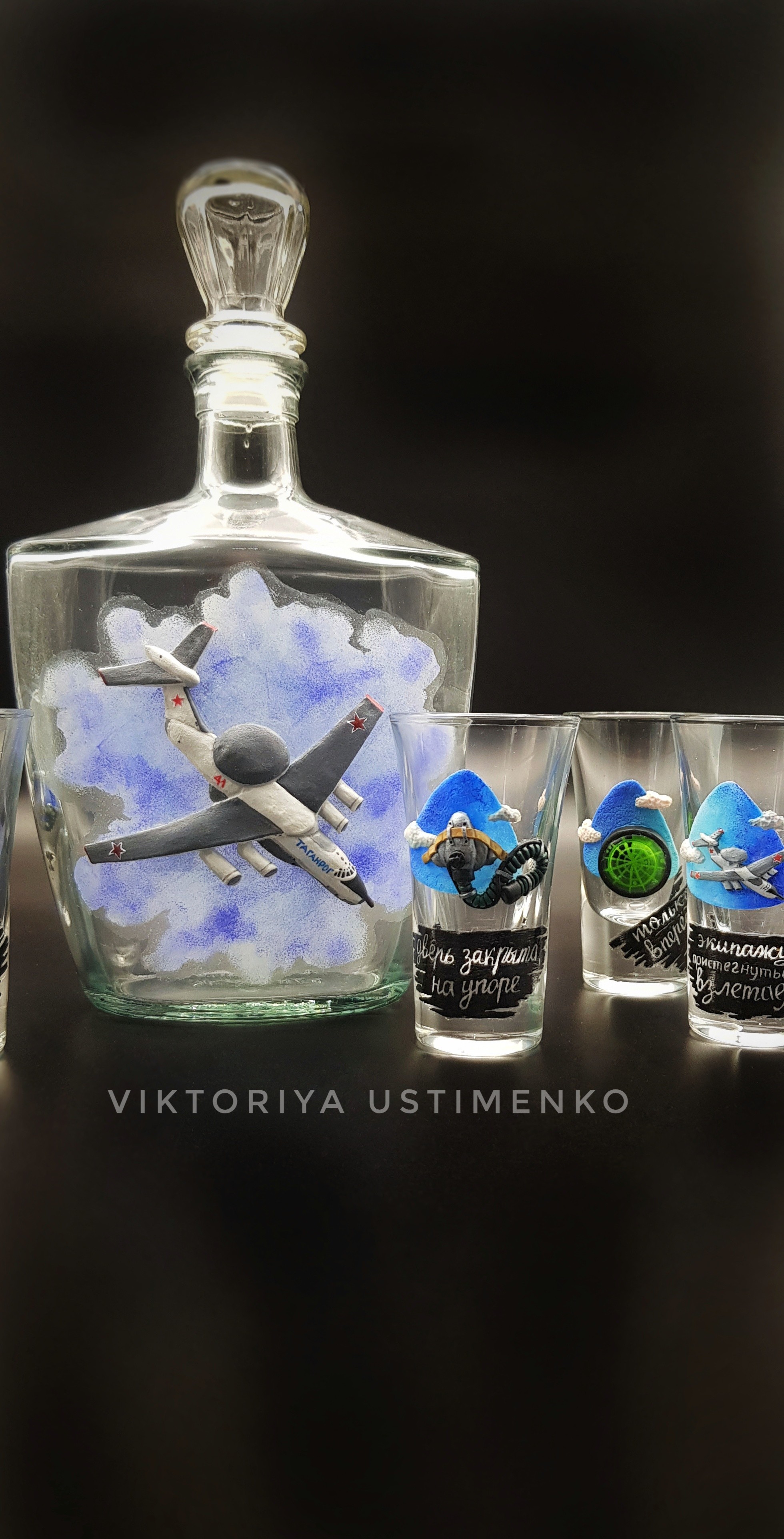 Heaven is always with you - My, Needlework without process, Carafe, Polymer clay, Creation, Airplane, Handmade, Longpost