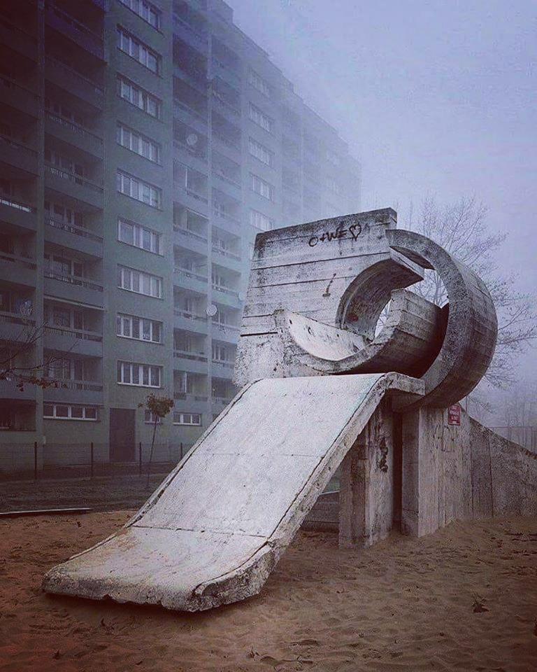 Children's playground from the reinforced concrete products plant - Slide, Concrete, Block, Poland