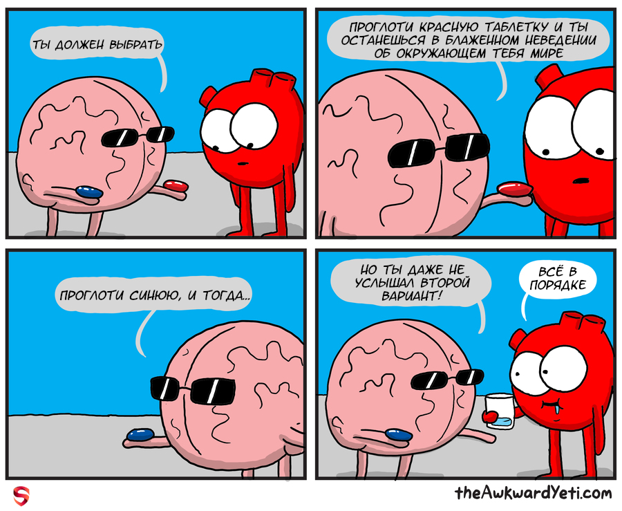 Choice - Comics, Awkward yeti, Translated by myself, Heart, Brain, Choice, Matrix