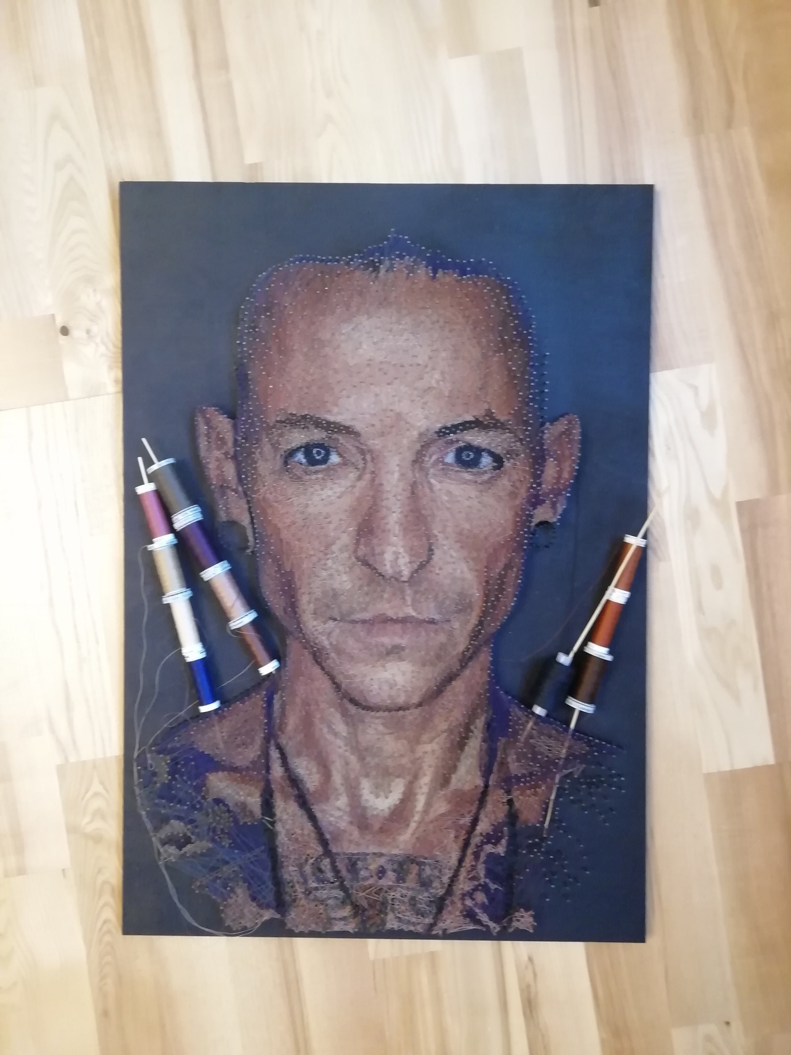 Portrait of Chester Bennington as it happened - My, Longpost, Linkin park, Needlework with process, Portrait, Chester Bennington, String Art, Art