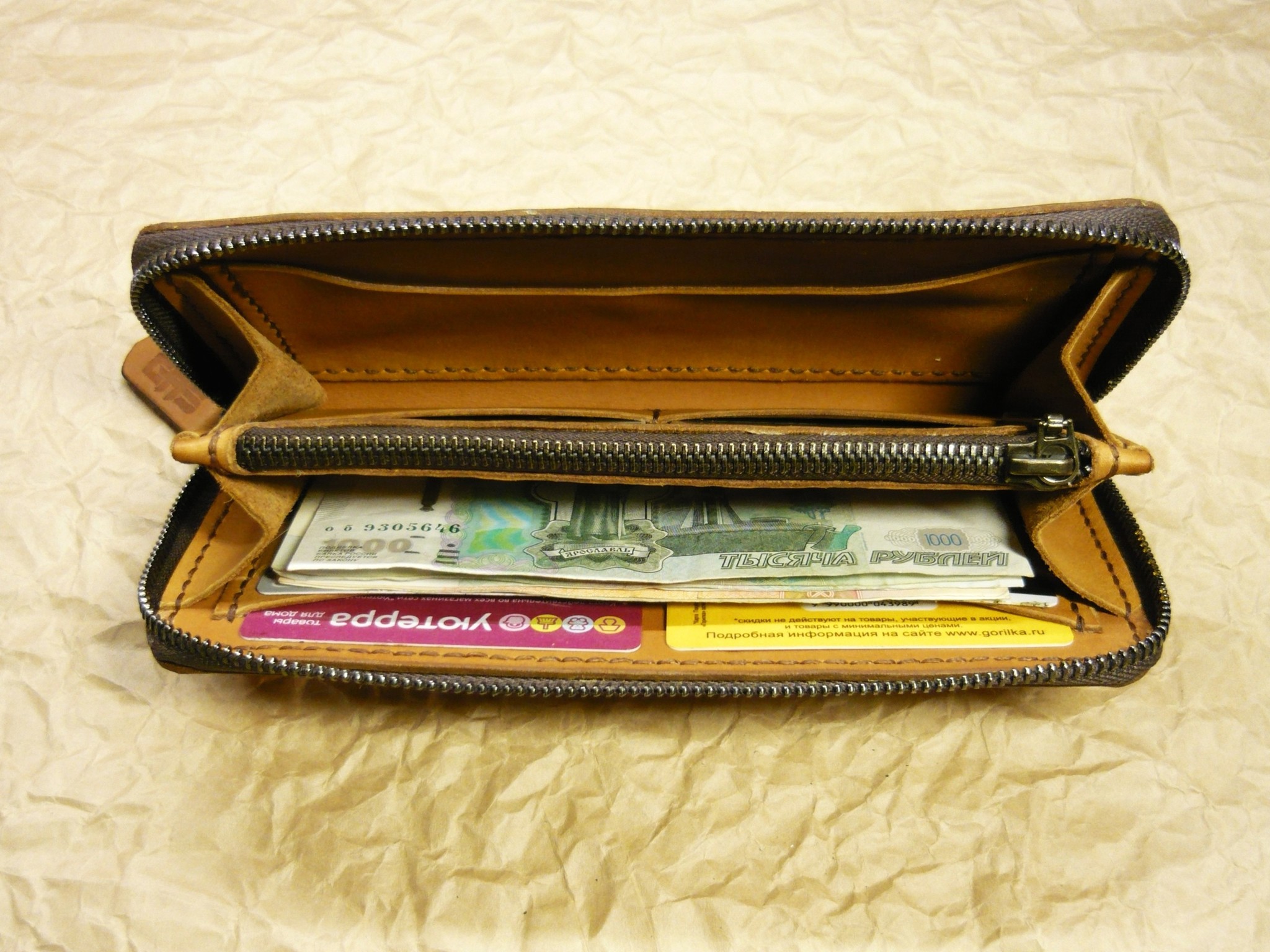 Wallet with zipper - My, Leather, Russia leather, Crast, Natural leather, Zipper, Wallet, Longpost