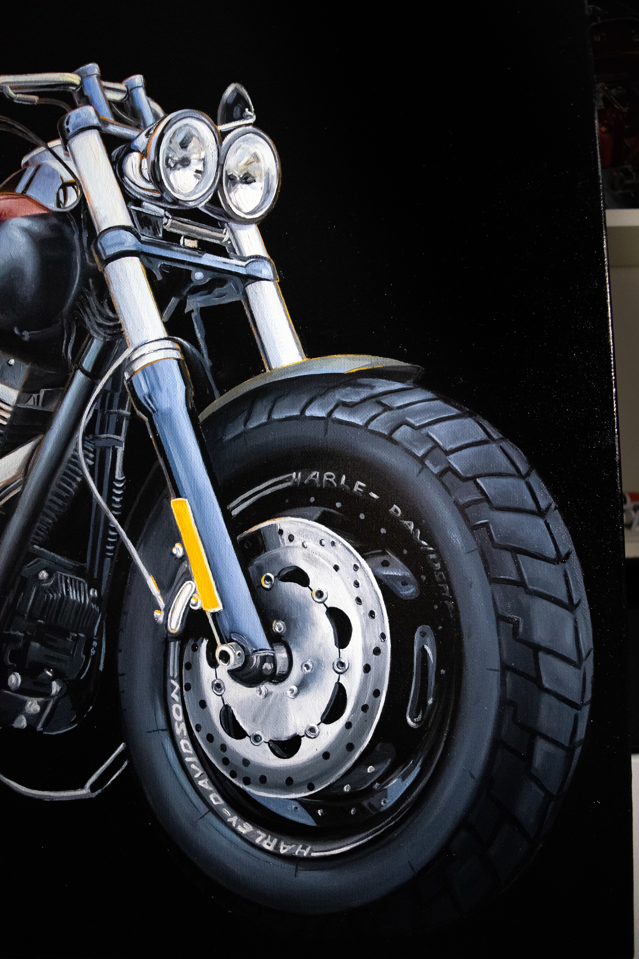 Harley Davidson Dyna Fat Bob - My, Painting, Harley-davidson, Moto, Oil painting, Longpost