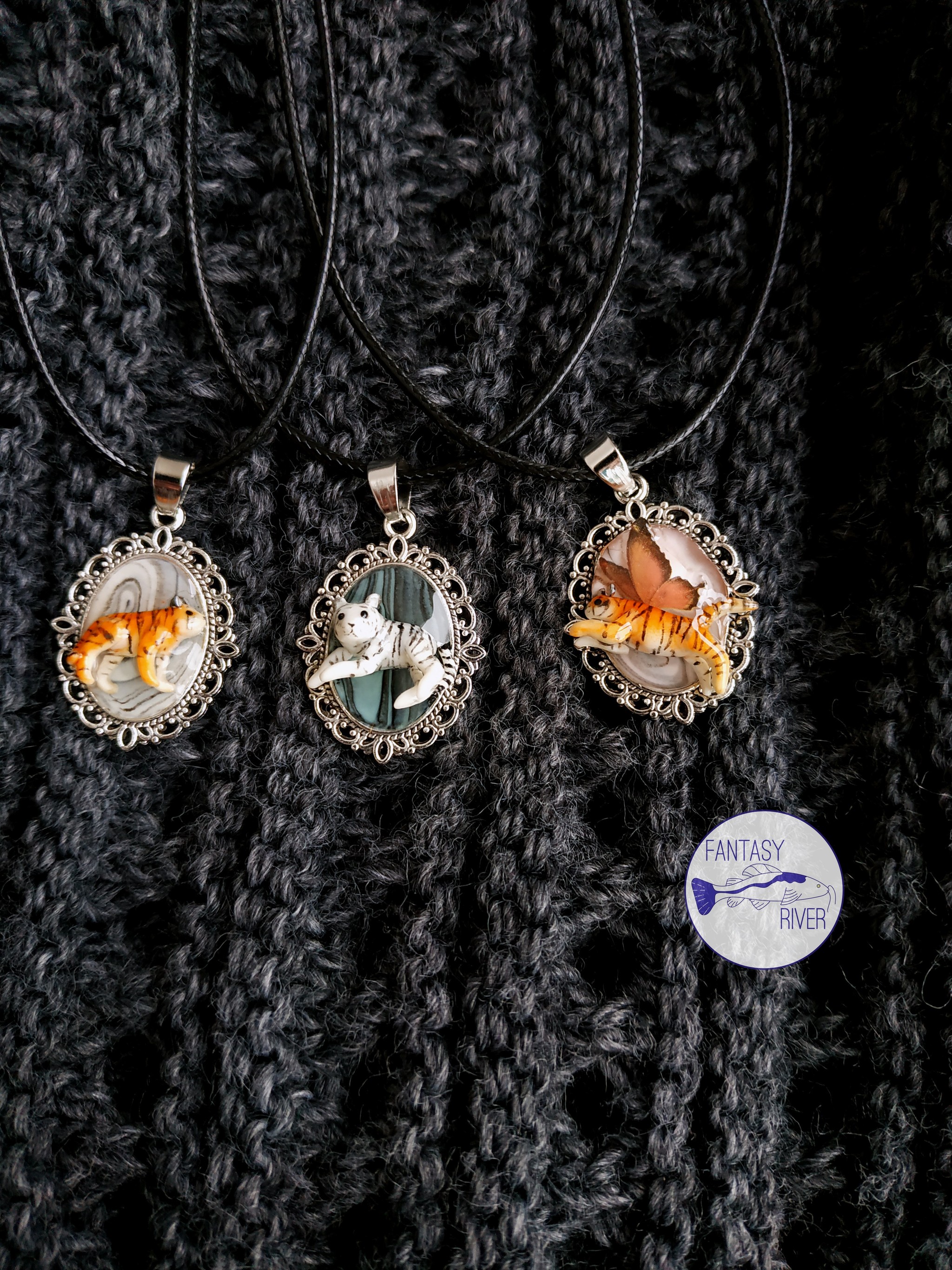 Striped pendants - My, Polymer clay, Needlework without process, Tiger, Suspension