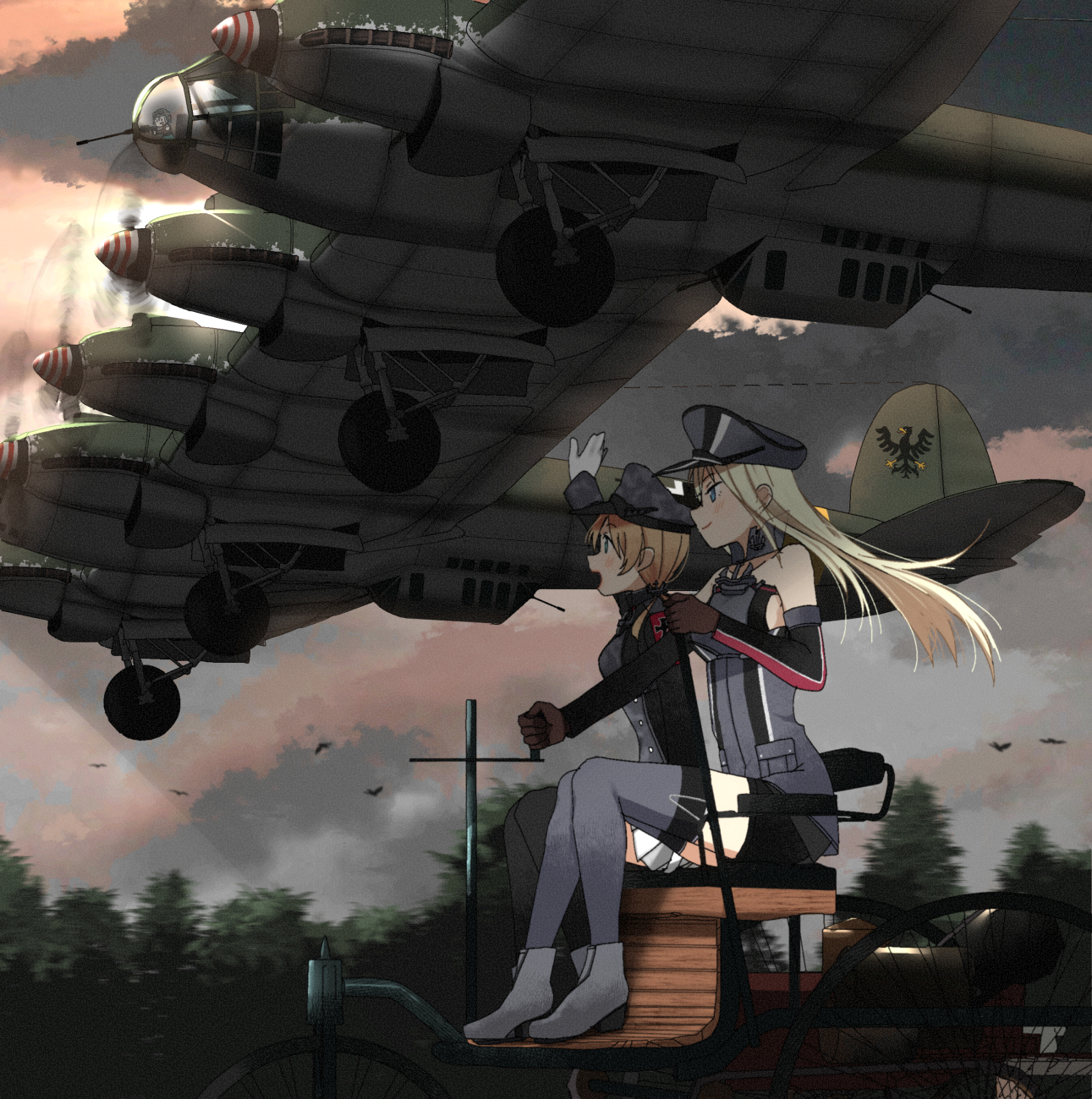 Heinkel He-111Z Zwilling (artist: Annin Musou) - Kantai collection, Anime, Anime art, Bismarck, Prinz Eugen, He-111