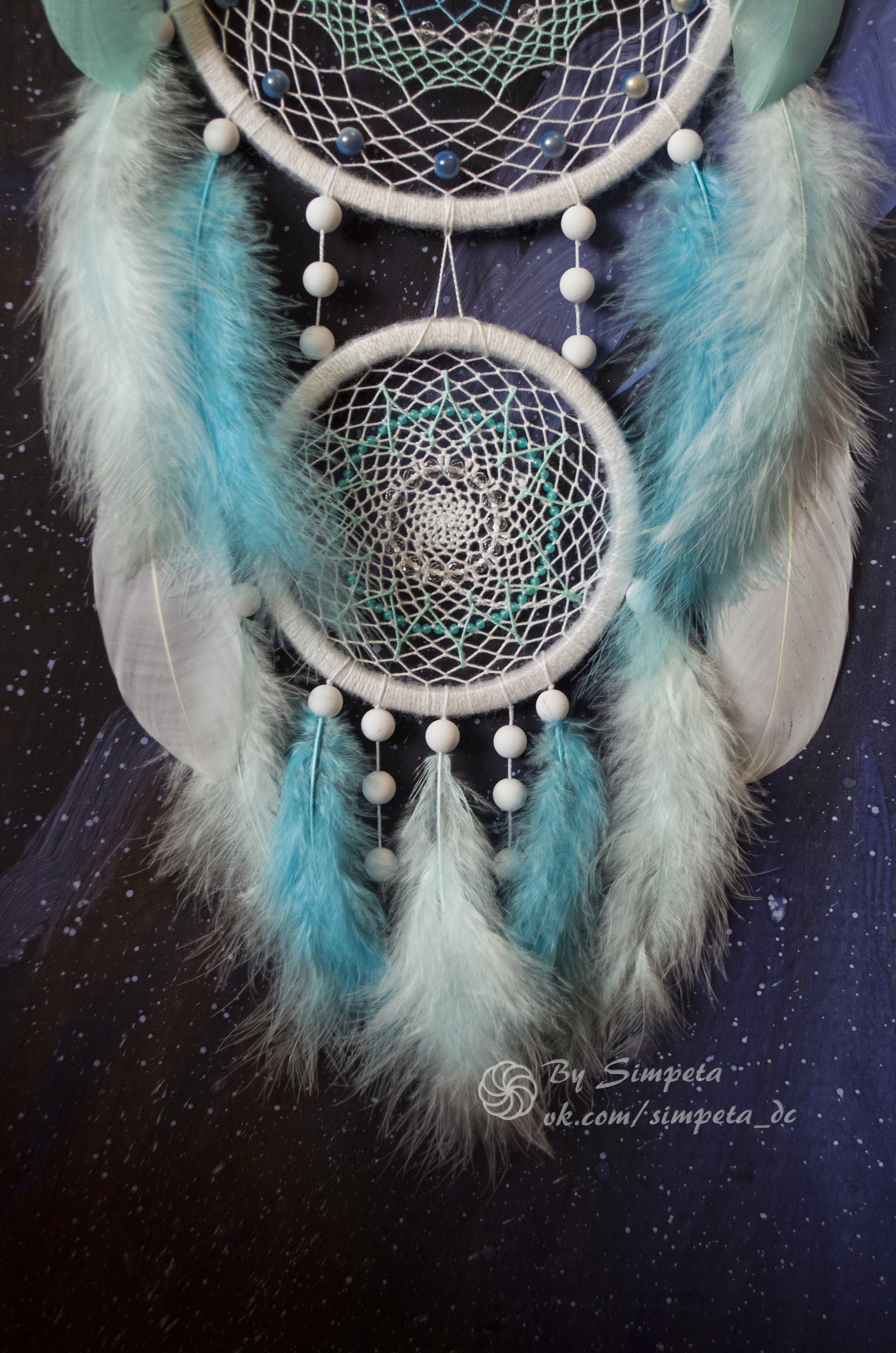 Dream catcher Winged Blizzard - My, Bysimpeta, Dreamcatcher, Needlework without process, Needlework, beauty, Owl, Snow, Weaving, Longpost