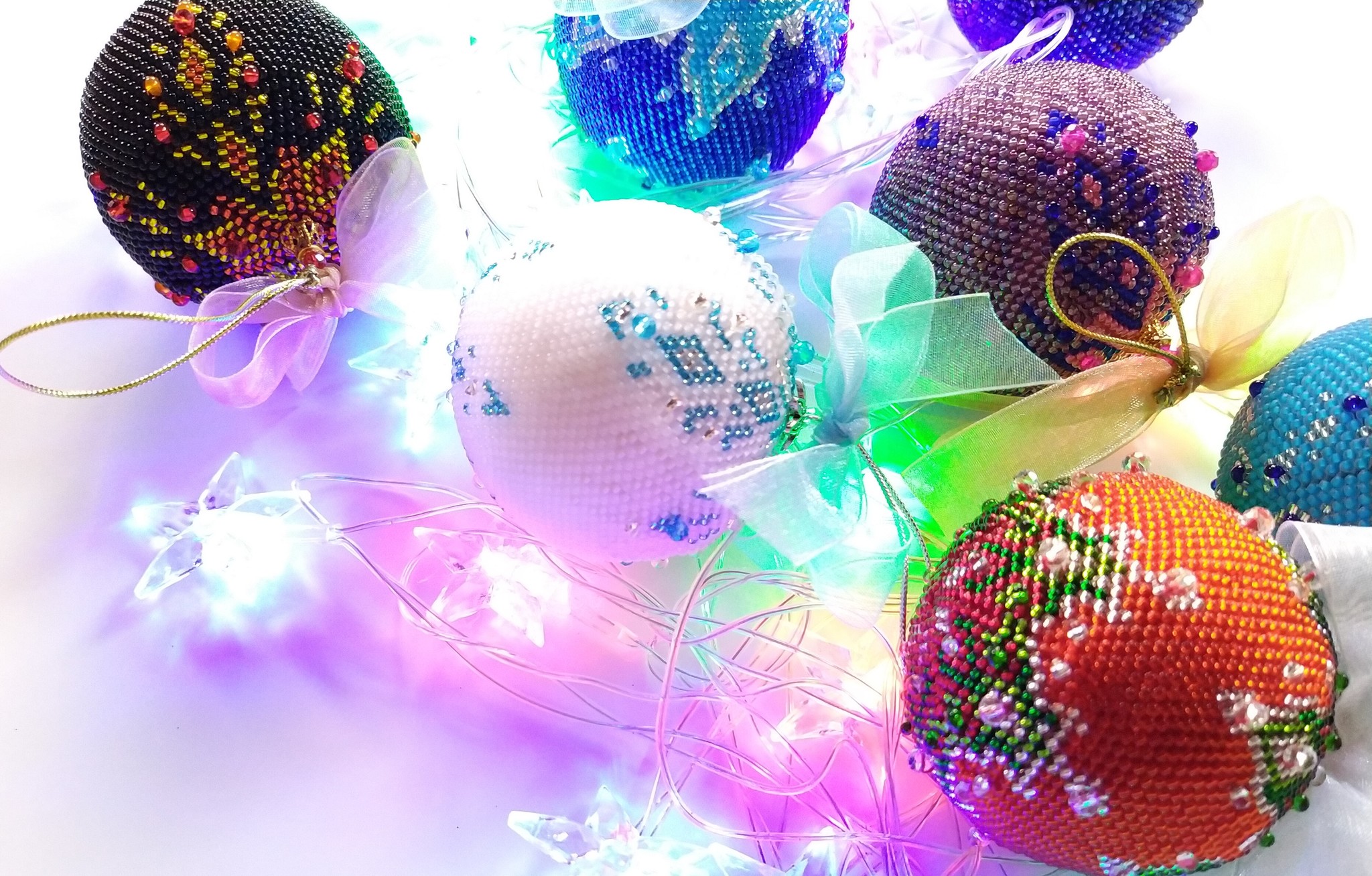 Balls for the Christmas tree - My, Longpost, Beads, Christmas decorations, New Year, Needlework without process