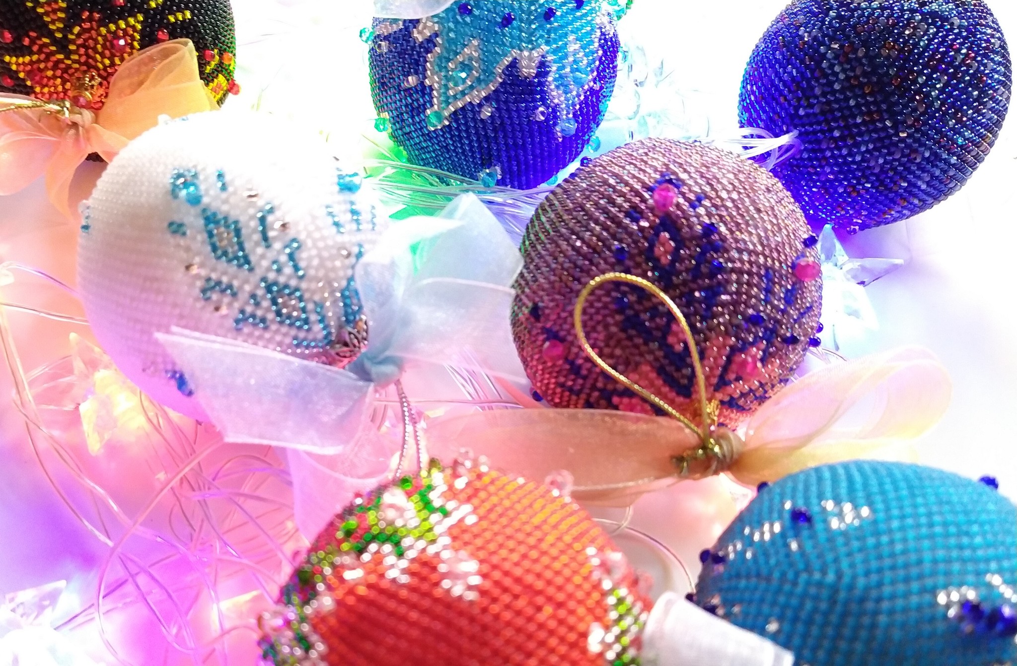 Balls for the Christmas tree - My, Longpost, Beads, Christmas decorations, New Year, Needlework without process