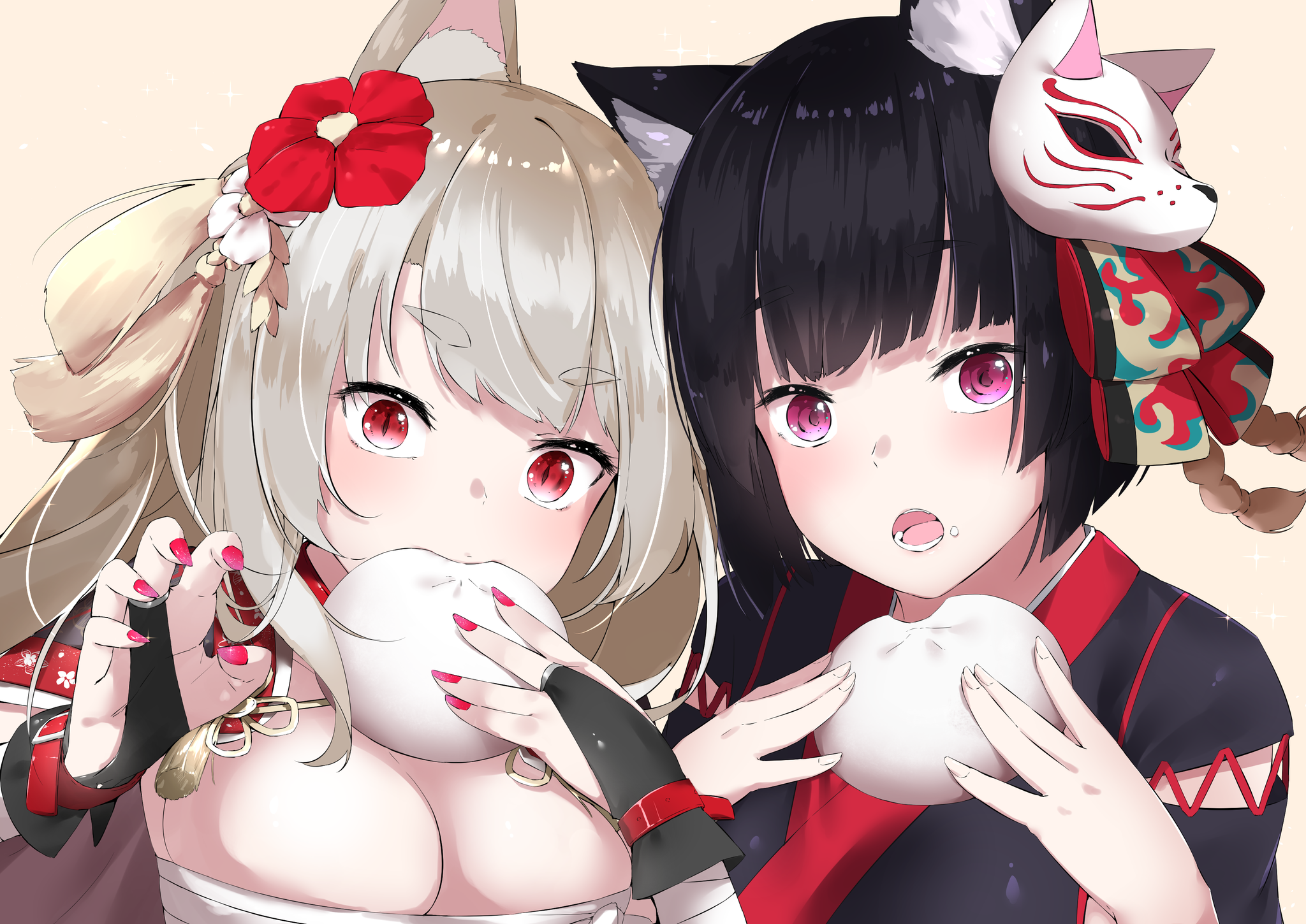 Yuudachi & Yamashiro - Azur Lane, Yuudachi, Yamashiro, Animal Ears, Anime Art, Аниме, Арт