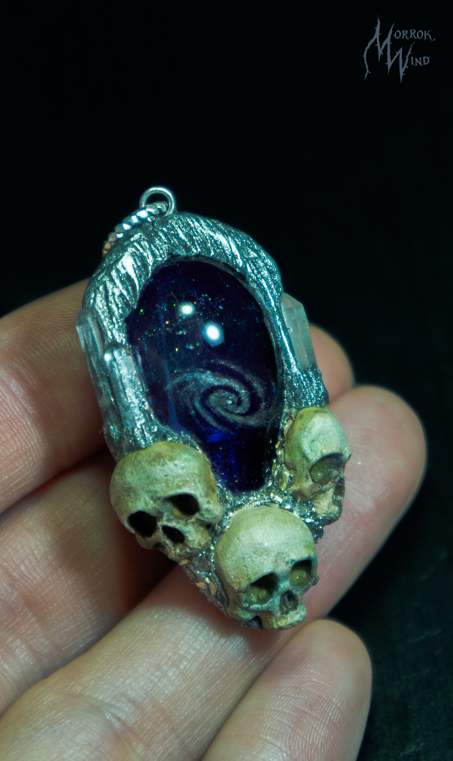 Pendant with galaxy - My, Pendant, Needlework without process, Scull, Resin, Polymer clay, Space, Longpost