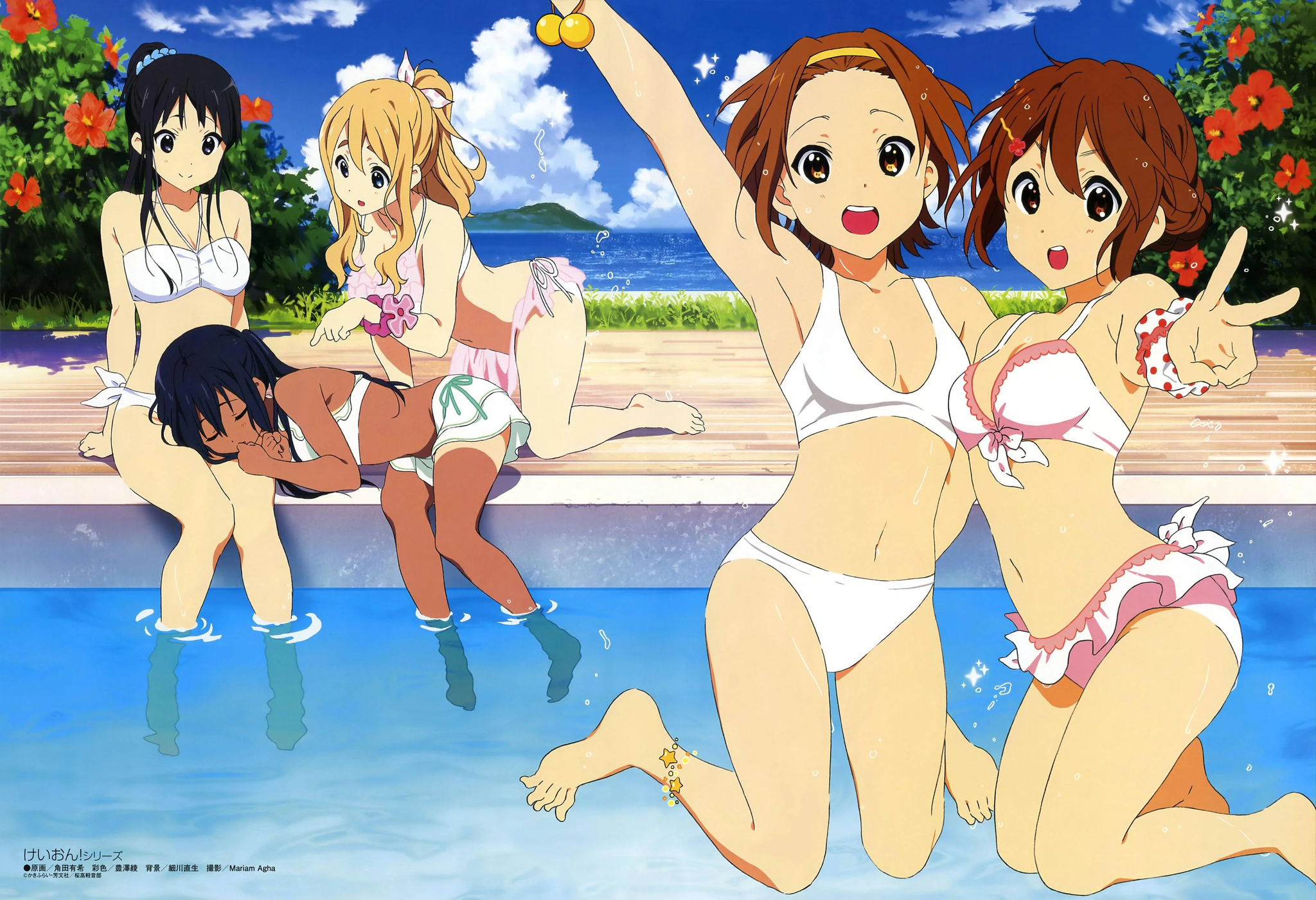 Клуб на каникулах - k-On, Azusa Nakano, Akiyama Mio, Ritsu Tainaka, Tsumugi Kotobuki, Yui Hirasawa, Anime Art, Аниме