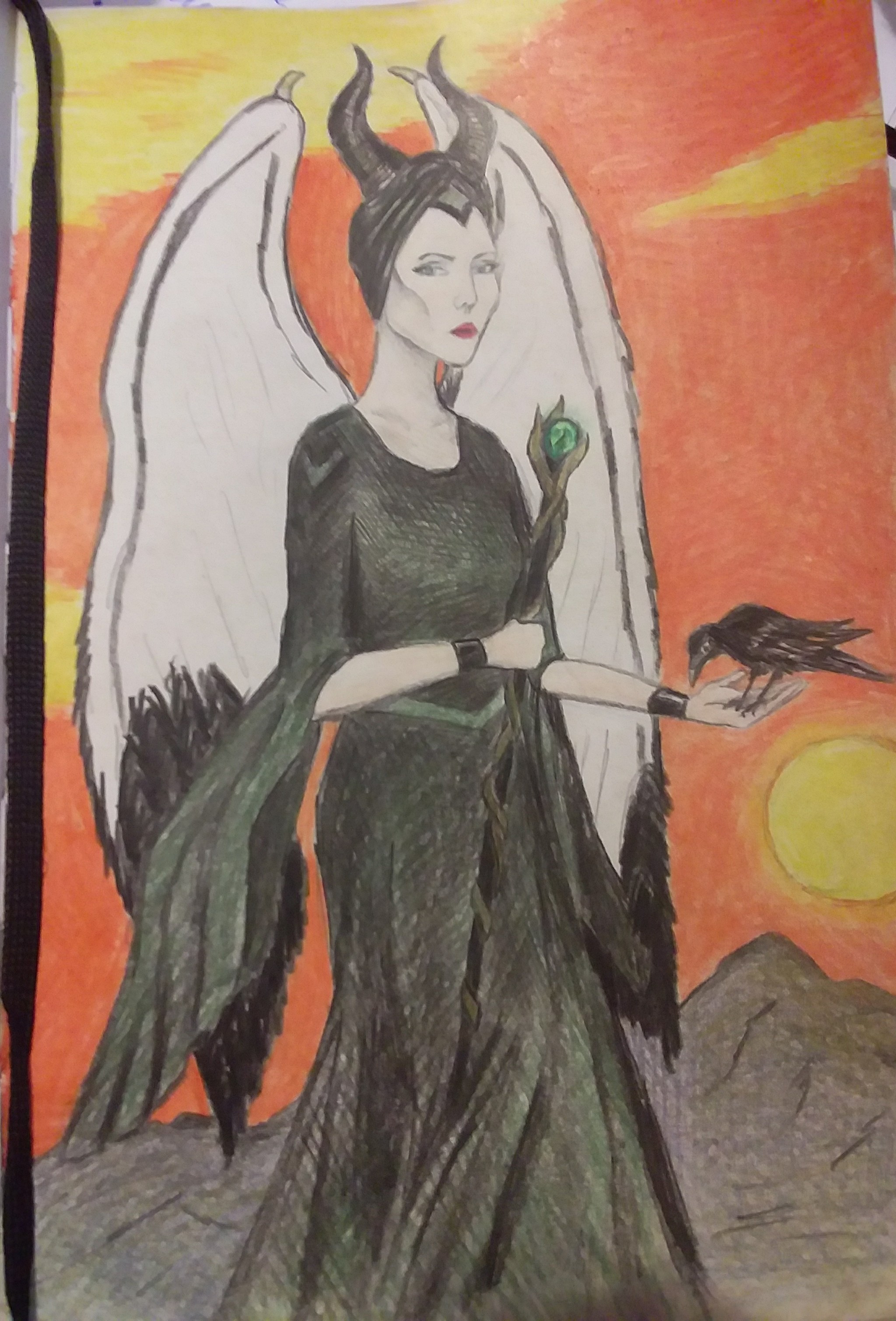 Maleficent with colored pencils - My, Drawing, Longpost, Pencil drawing, Maleficent, Art