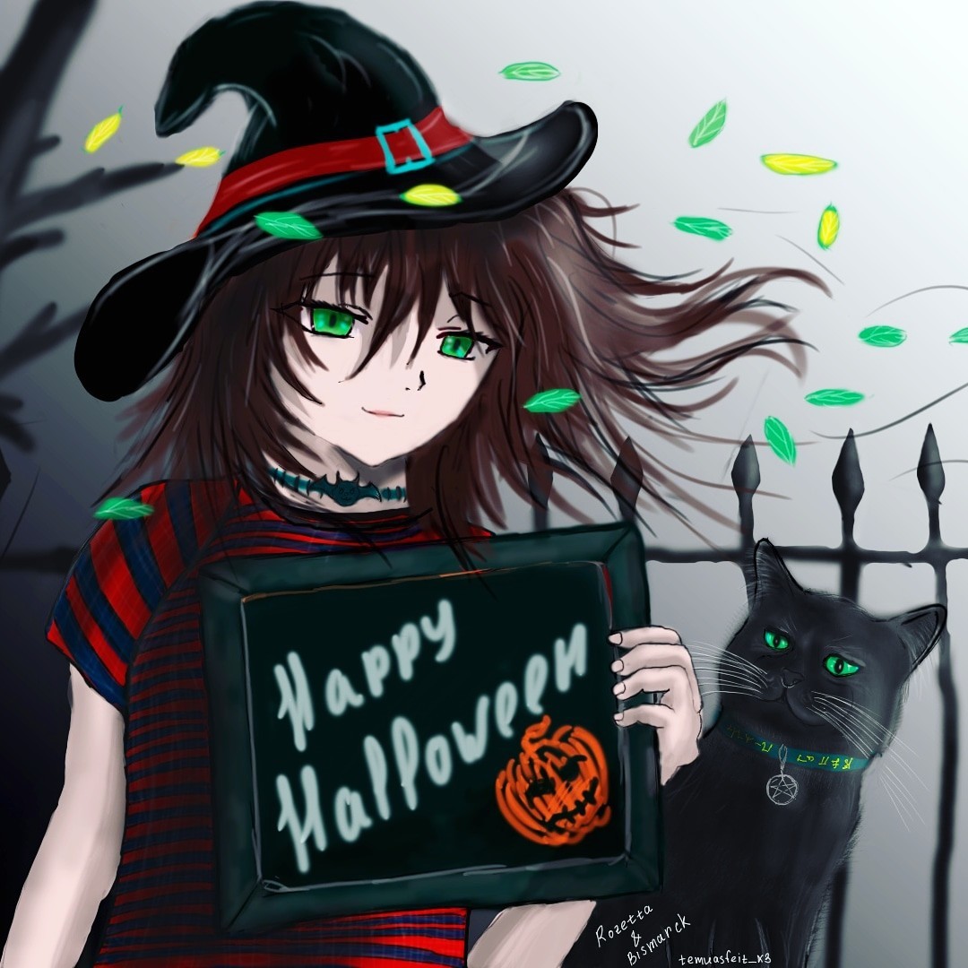 Witch and cat - My, cat, Halloween, Anime, Not anime