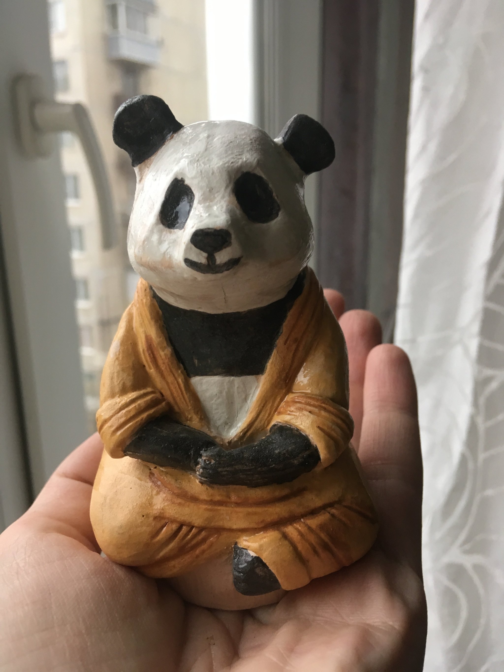 Panda on the path to enlightenment) - My, Ceramics, White clay, Glaze, Лепка, Sculpture, Longpost, Needlework with process, With your own hands, Animals