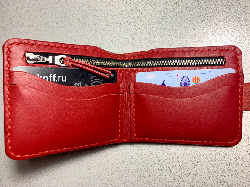 Red wallet for wife - My, Wallet, Leather wallet, With your own hands, Longpost