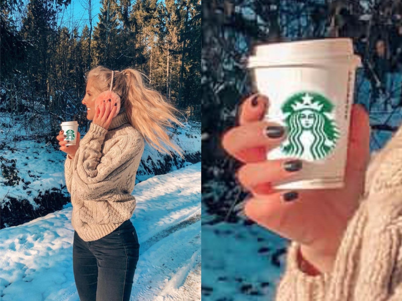 The girl photoshopped the Starbucks logo for an Instagram photo. - Photoshop master, Instagram, Starbucks