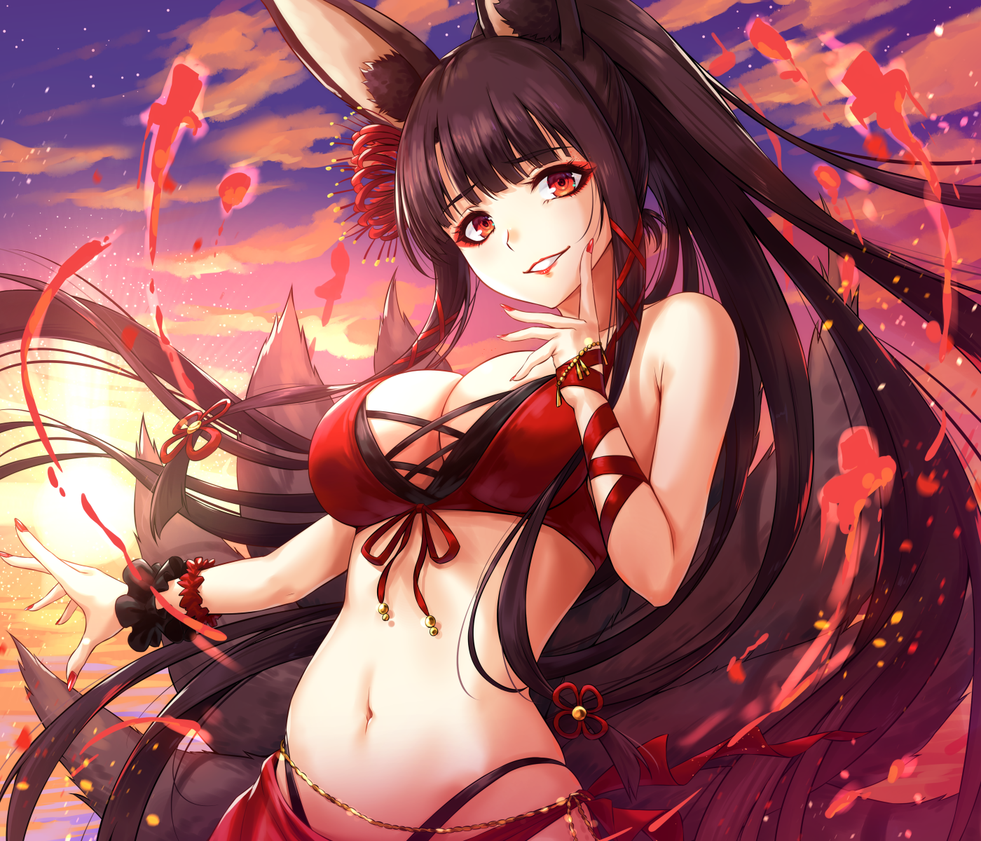 Azur Lane - NSFW, Аниме, Anime Art, Azur Lane, Akagi, Enterprise (Azur Lane), Купальник, Грудь, Длиннопост, Animal Ears