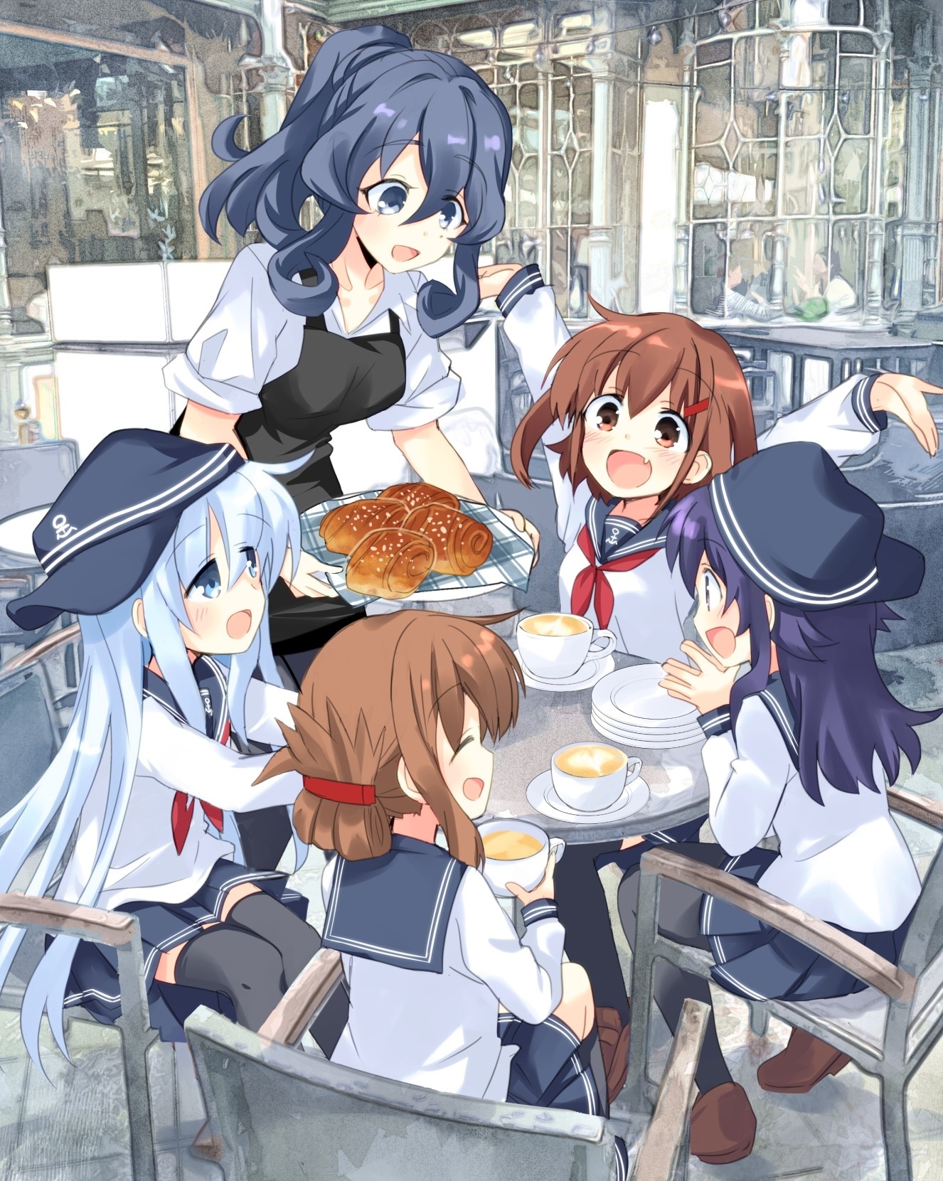 Kafe - Kantai Collection, Gotland, Ikazuchi, Inazuma, Hibiki, Akatsuki, Anime Art, Аниме