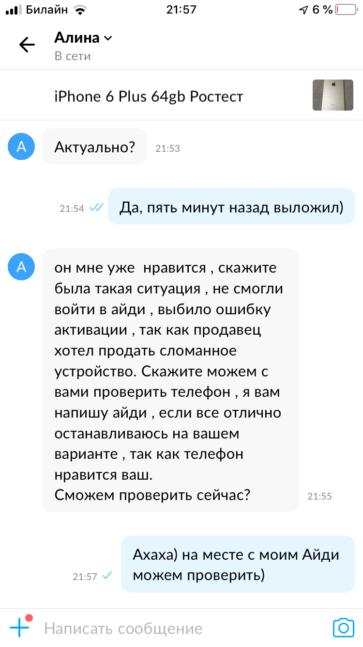 Alina is ready for anything) - Avito, Fraud, iPhone, Screenshot, Correspondence