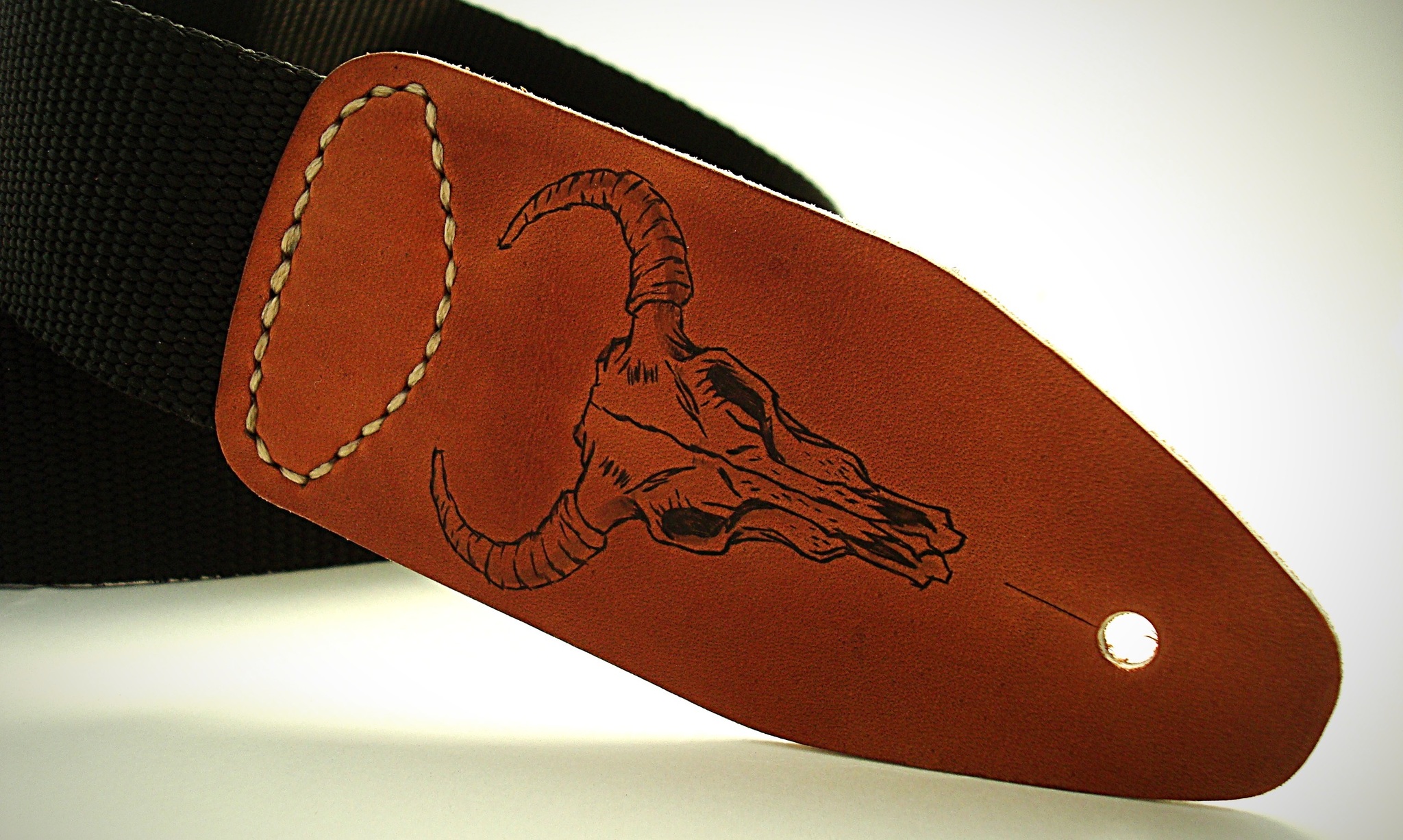 Guitar strap Death's Head - My, Needlework without process, Leather, Pyrography, Handmade, Longpost