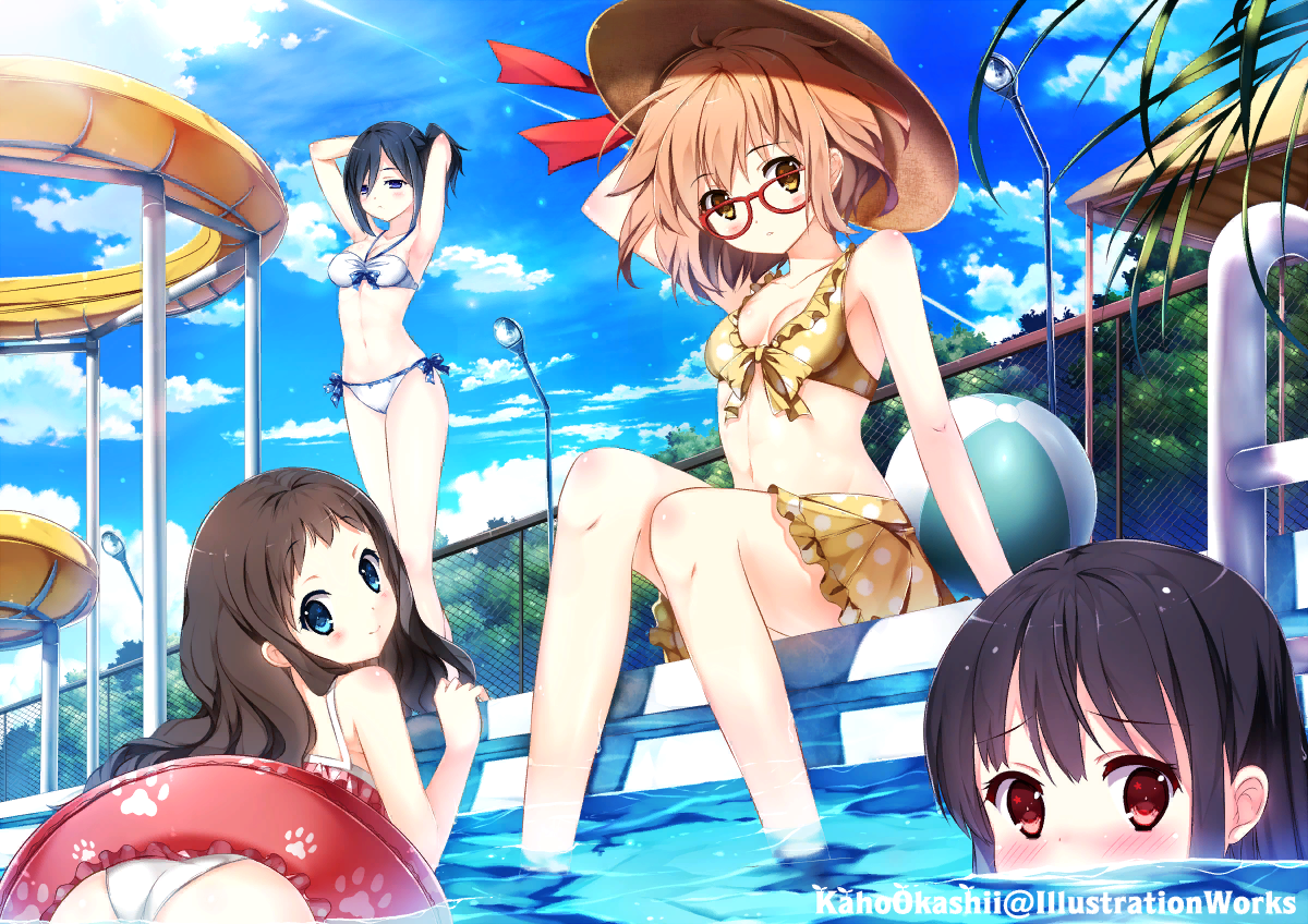 Swimming pool party - NSFW, Kyoukai no kanata, Mirai Kuriyama, Nase mitsuki, Ai Shindou, Anime art, Anime