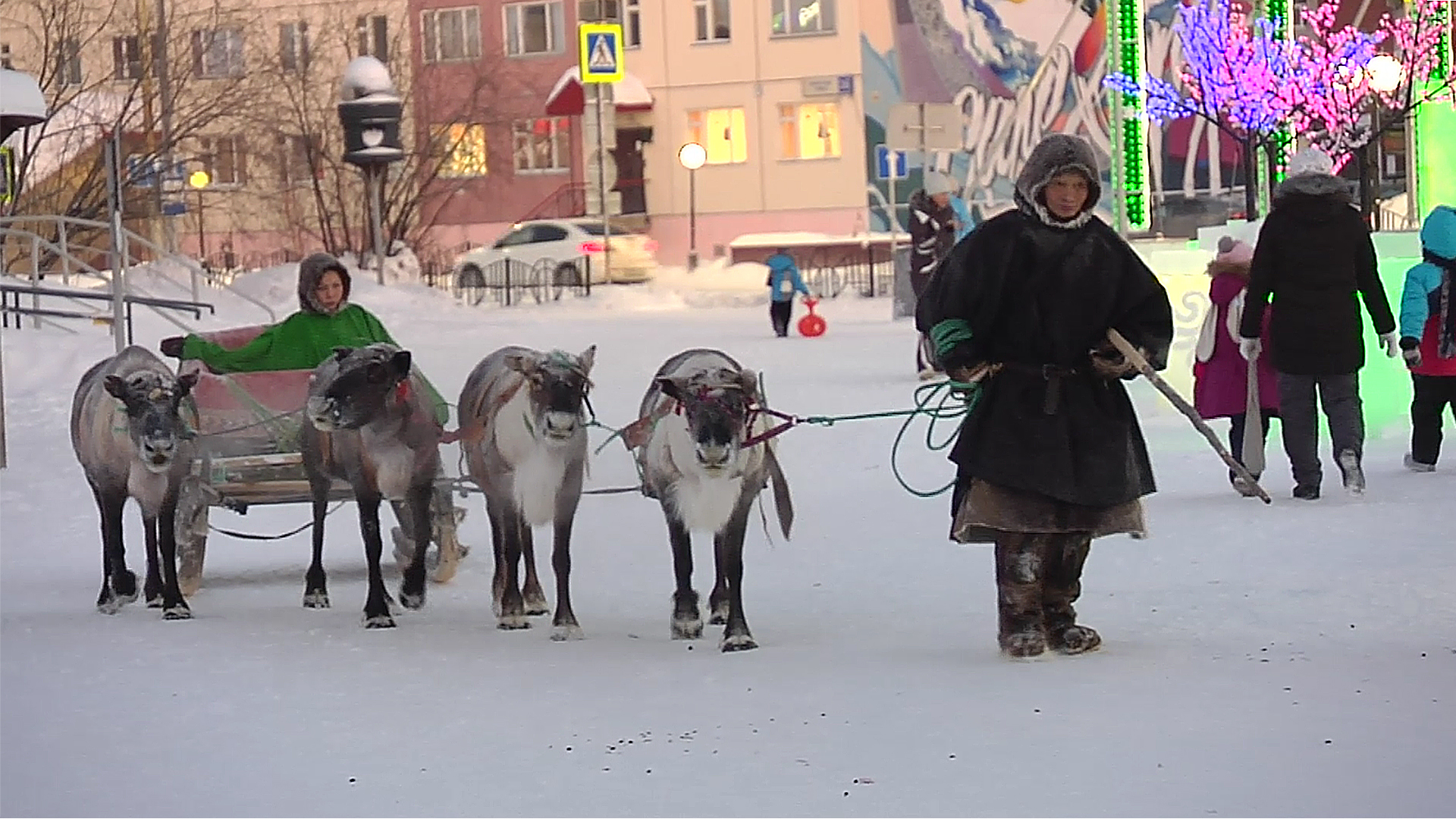 Does deer droppings lead to money? Or northern reality - Beautification, Holidays, Children, Deer, Salekhard, Yamal, Video, Longpost