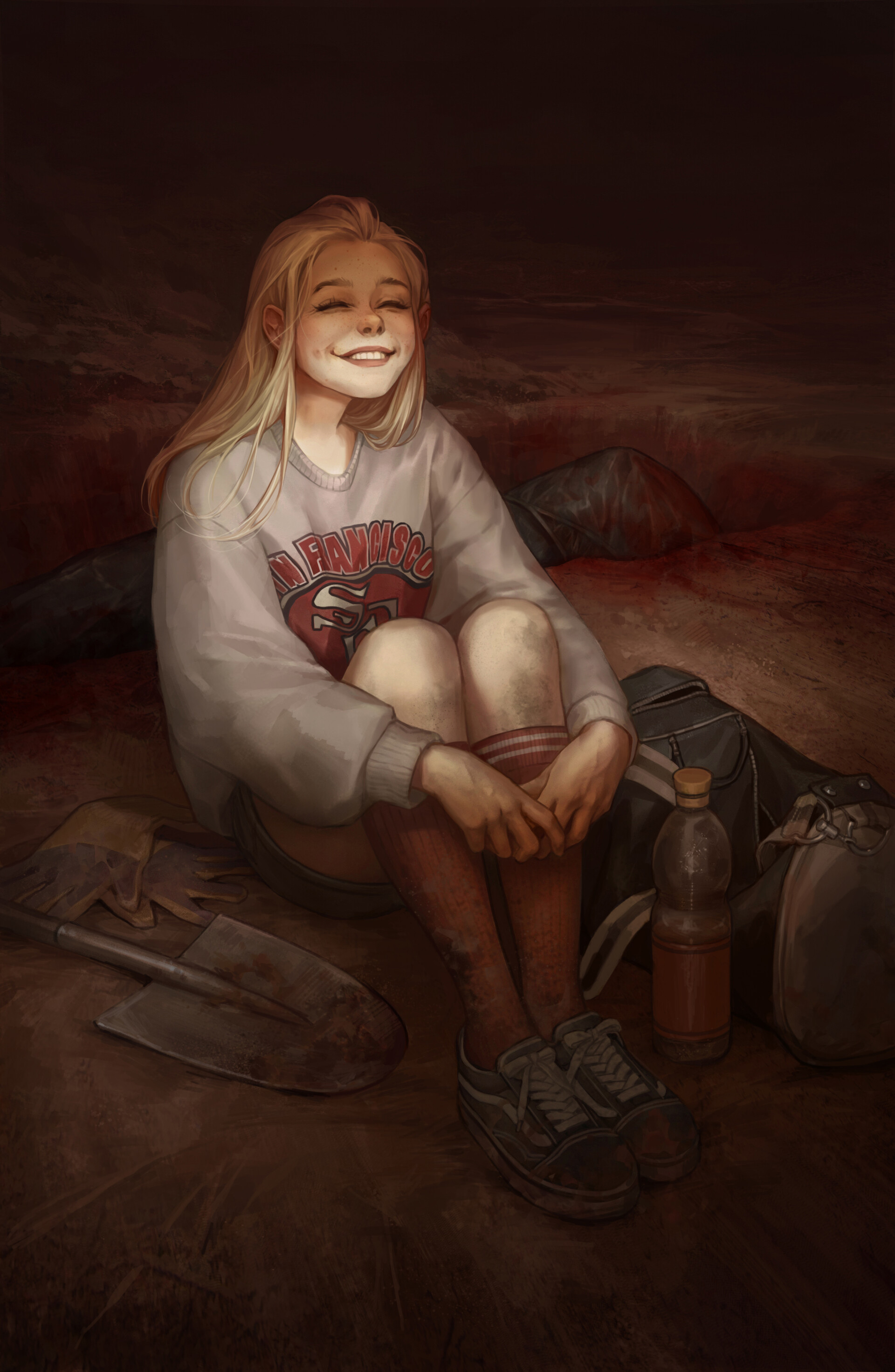 Smile - Art, Drawing, Girls, Shovel, Dead body