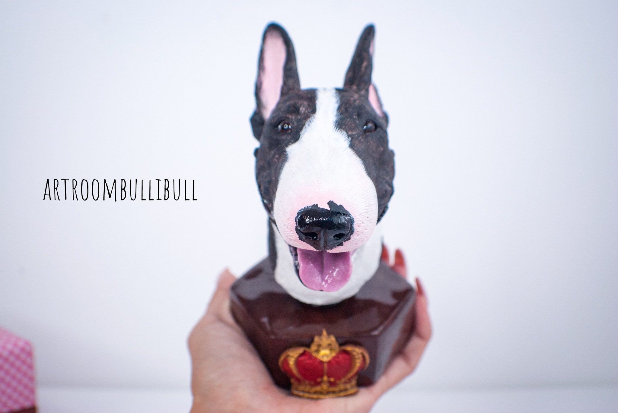 Bust of a bull terrier - My, MiniBul terrier, Polymer clay, Handmade, Bull terrier, Bust, Portrait figurine, Longpost, Needlework without process