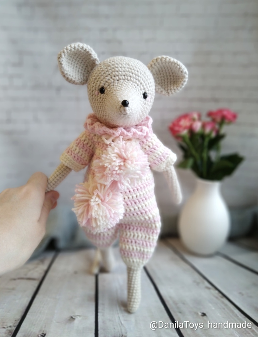 Marshmallow Mouse - My, Needlework without process, Needlework, Knitting, Knitted toys, Toys, Soft toy, Mouse, Longpost