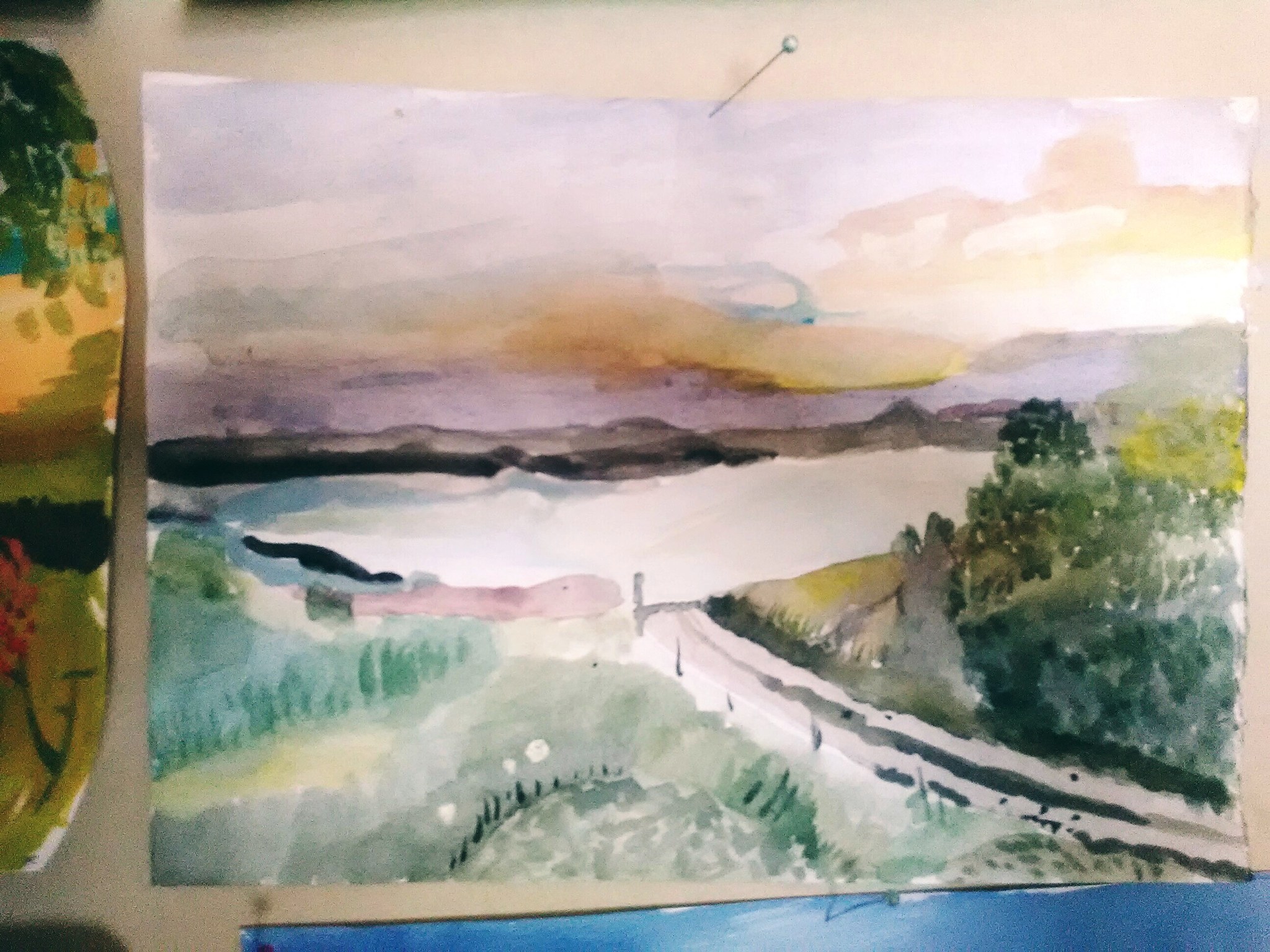 Road to the river (paper, watercolor) - My, Art, Drawing, Paper, Watercolor