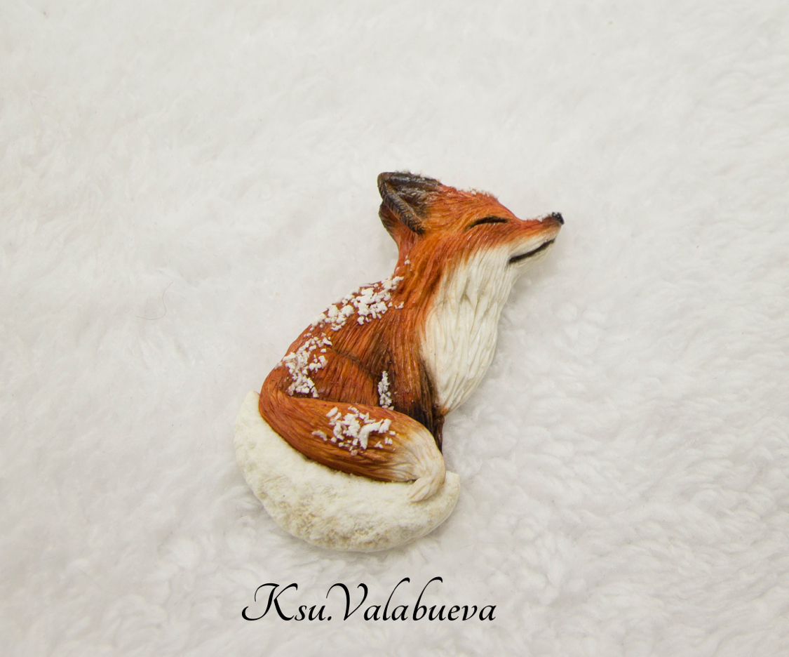 Brooch Fox - My, Fox, Polymer clay, Handmade, Longpost, Needlework without process