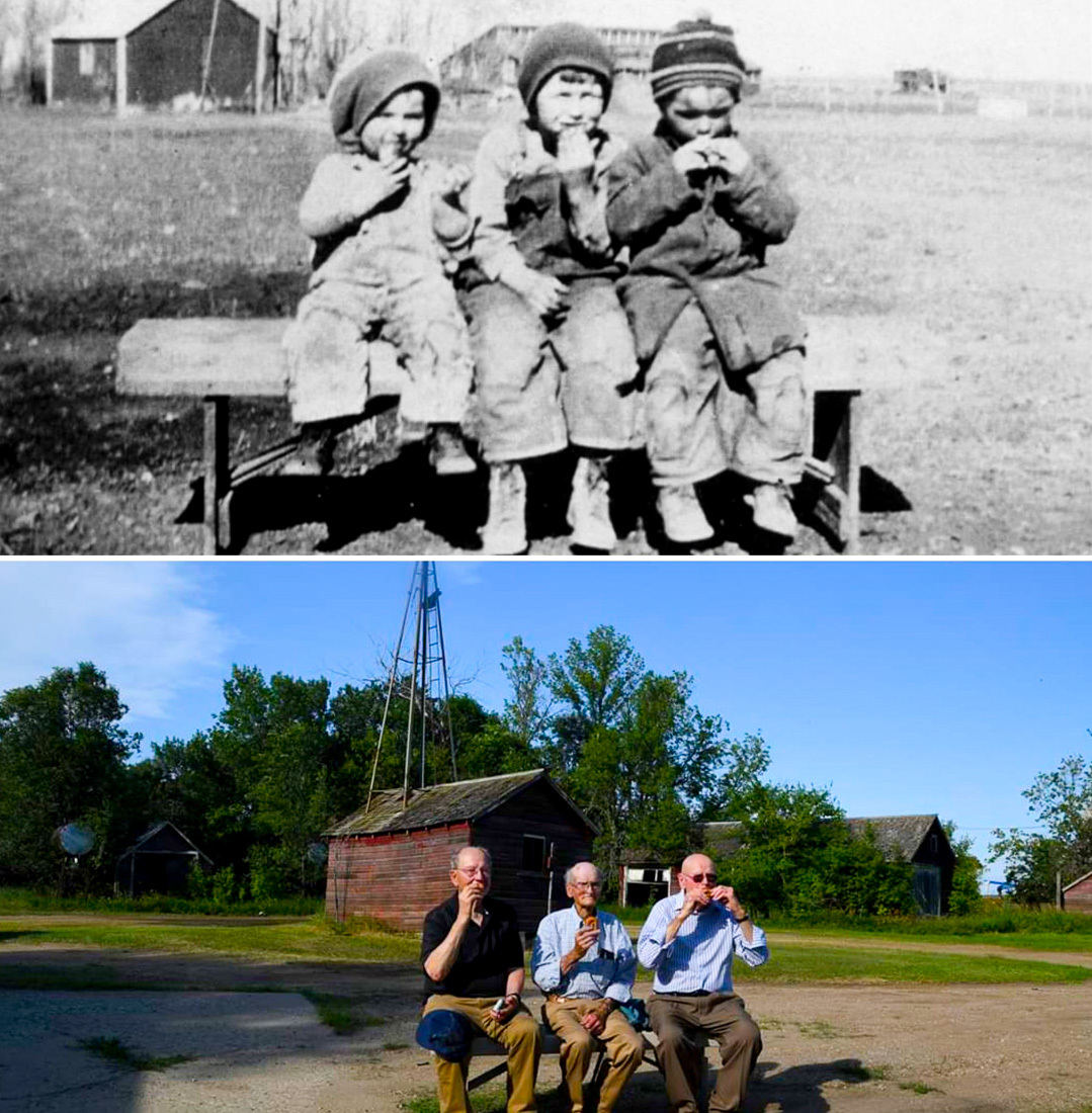 Three brothers. The difference between the photos is 90 years - Retro, The photo, USA, Time flies, It Was-It Was