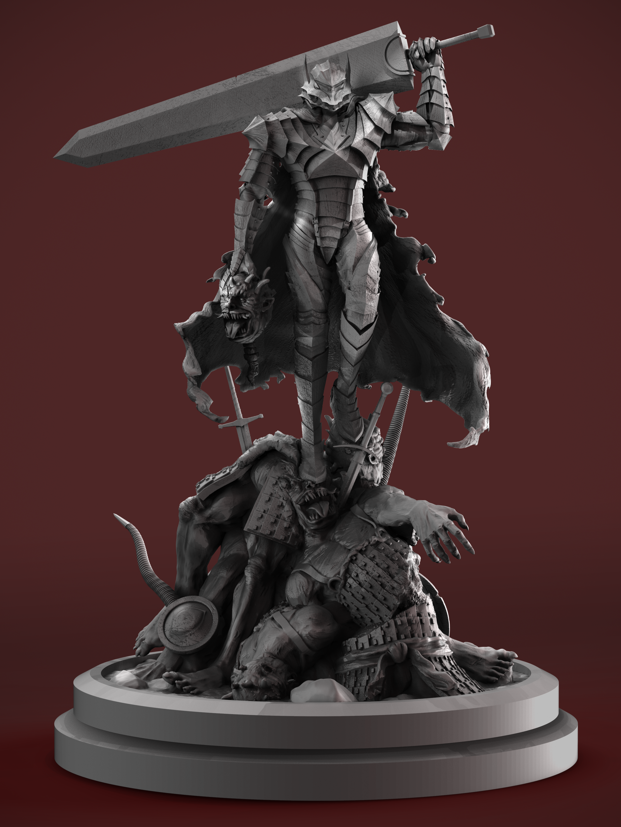 Guts Berserk - My, 3DS max, 3D печать, Zbrush, Keyshot, Anime art, 3D