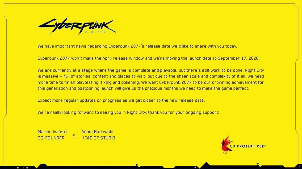 We won't have a cyberbank in April - Cyberpunk 2077, CD Projekt