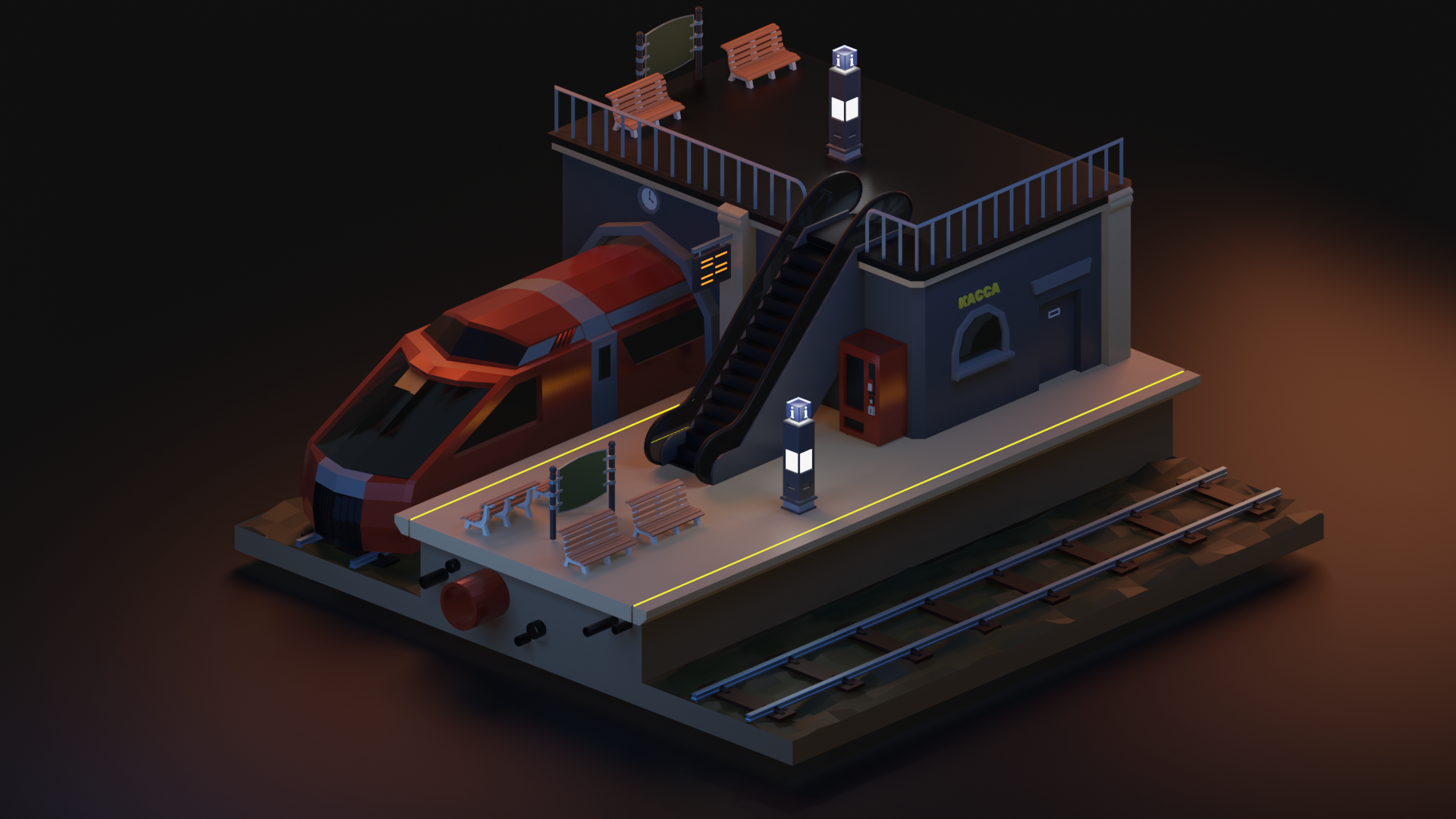 Railway station - My, Blender, 3D graphics, Video, Longpost