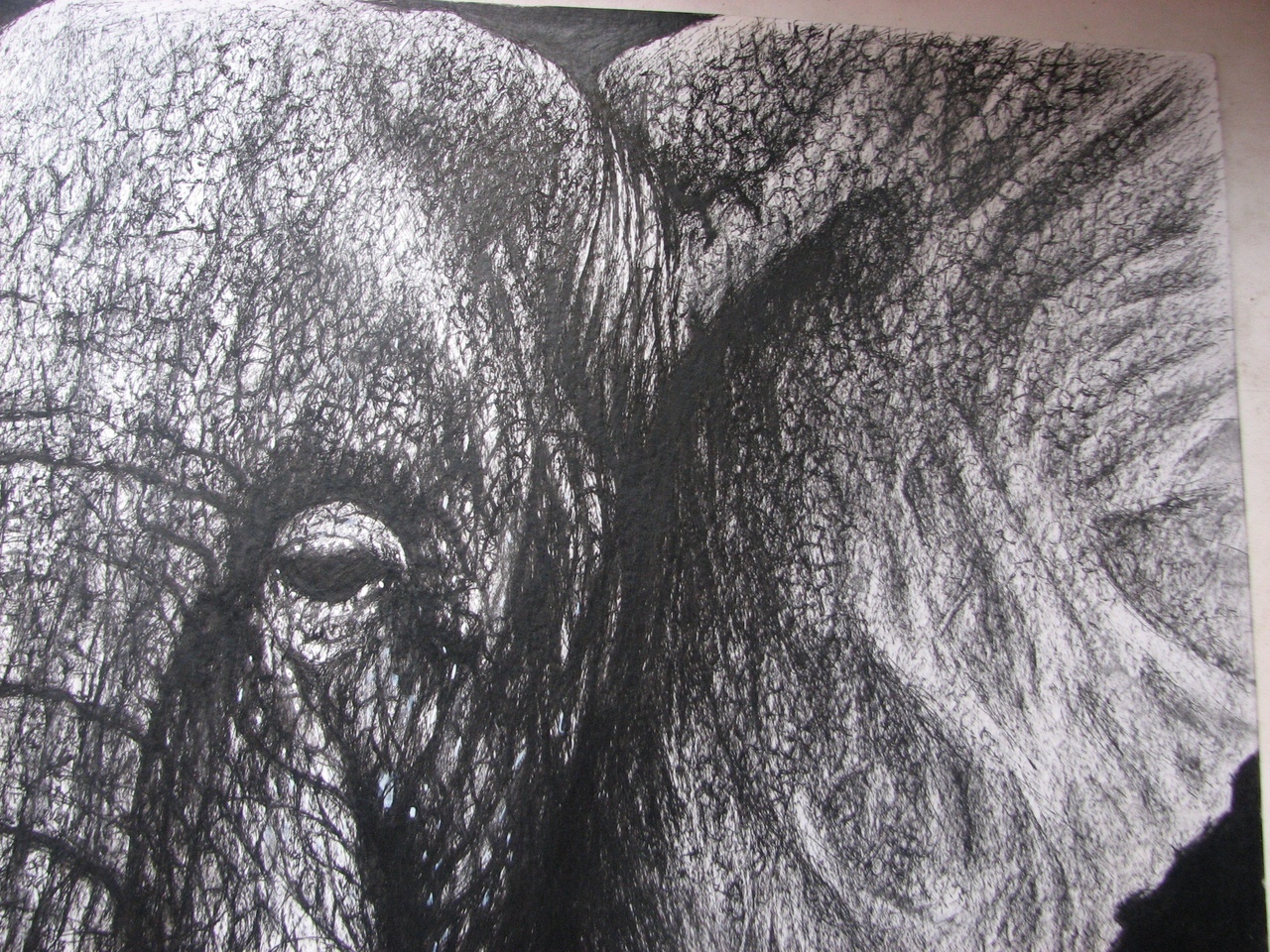 Elephant, graphics with gel pen - My, Graphics, Pen drawing, Elephants, Longpost