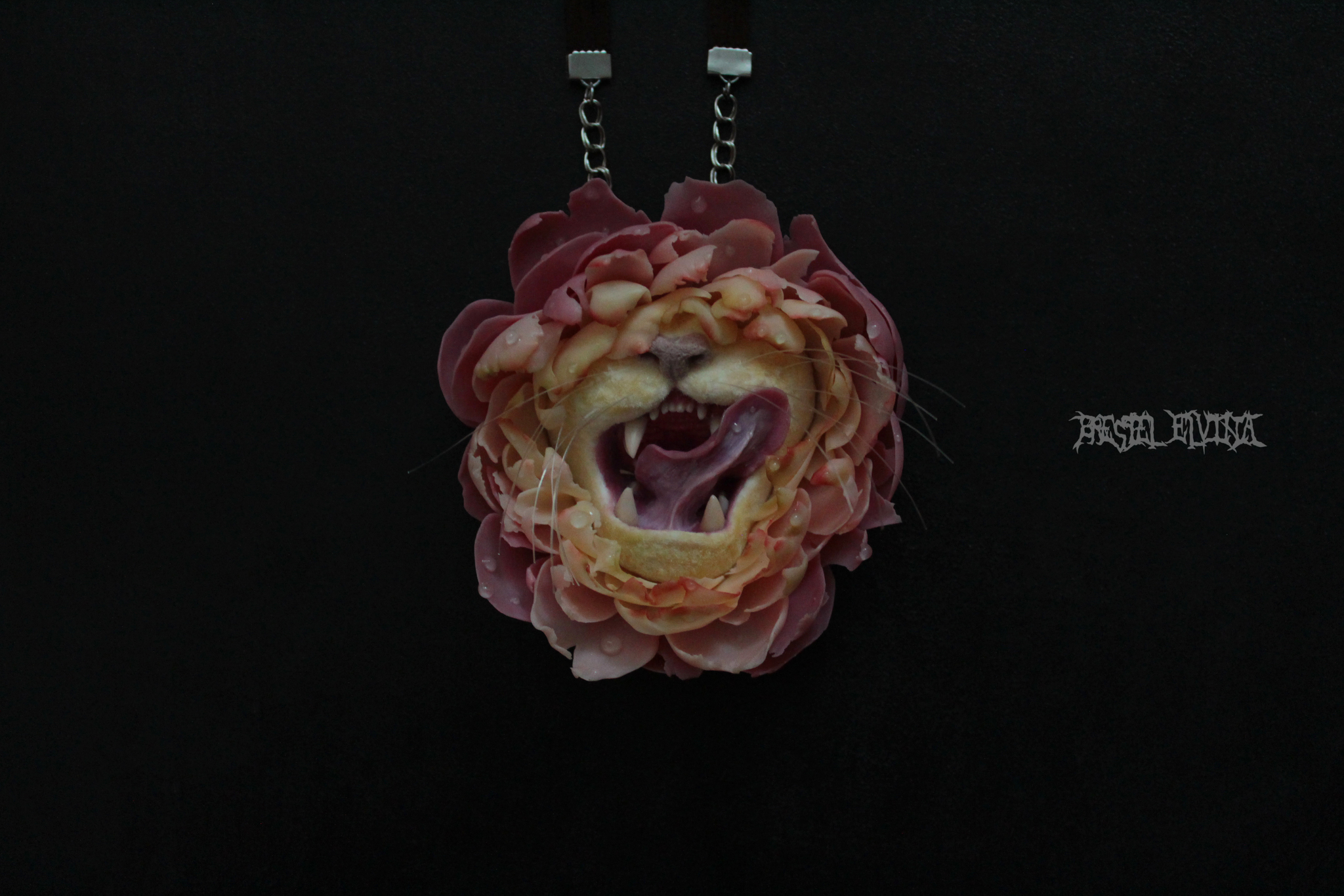 Licking peony cat made of polymer clay - My, Polymer clay, Needlework without process, Longpost, Surrealism, Peonies, cat