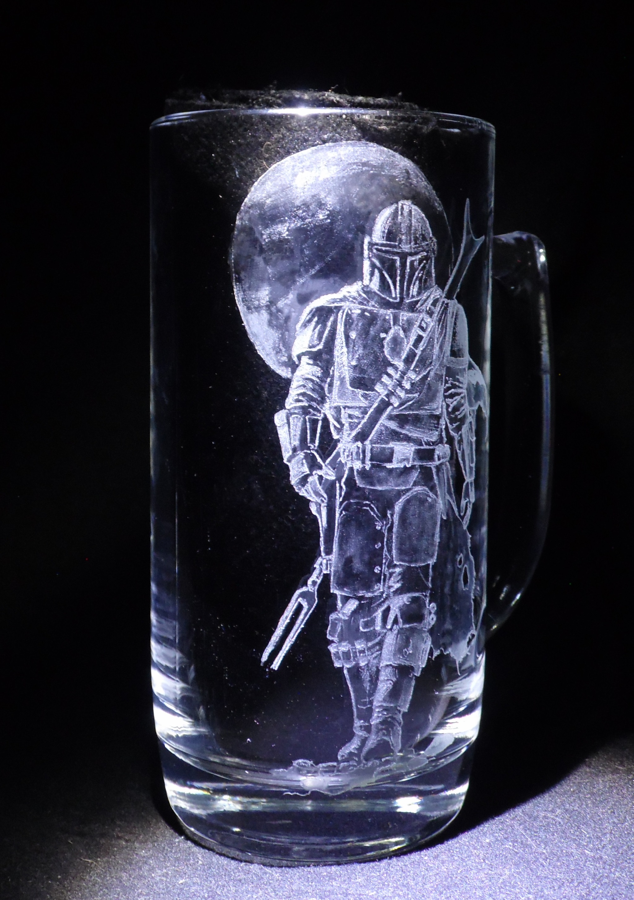 Mandalorian on a glass - My, Engraving, Goblets, Mandalorian, Hobby, Longpost