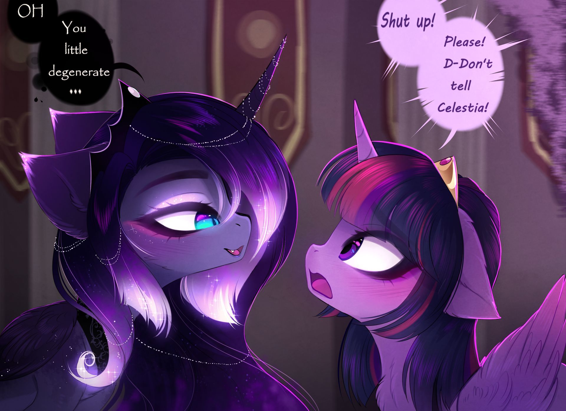 Don't tell her! - My Little Pony, PonyArt, Princess Luna, Twilight sparkle, Magnaluna