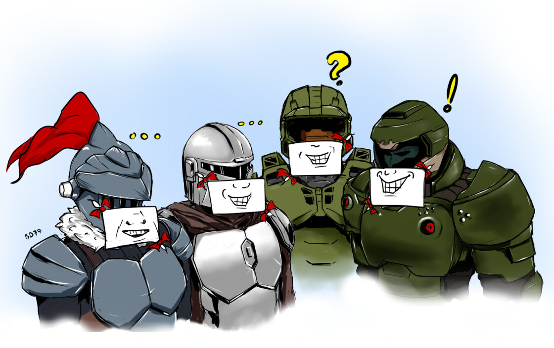 Me and the boys with visors - Doom, Halo, Goblin slayer, Mandalorian, Crossover, Me and the boys