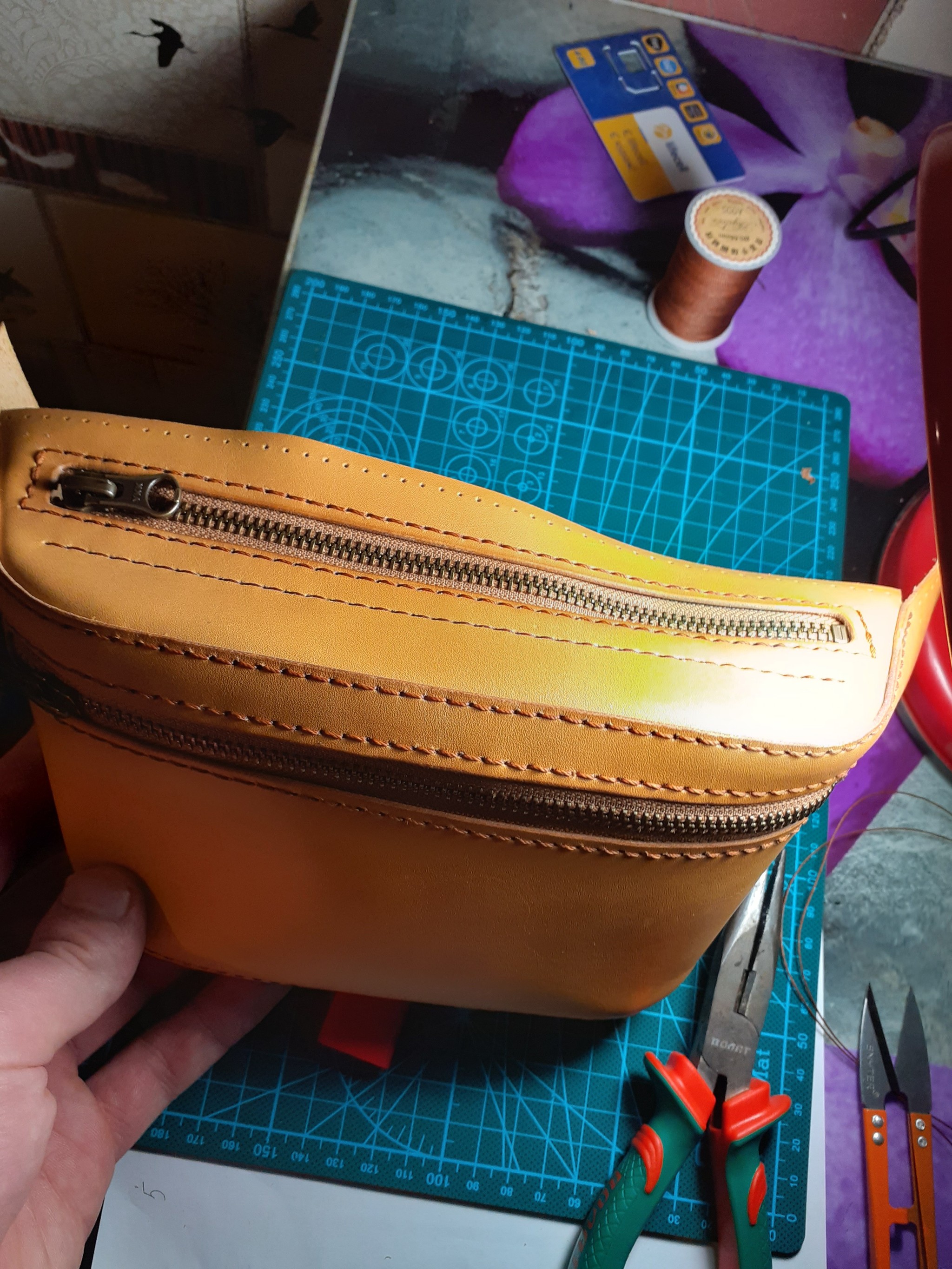 Belt bag based on Serge Nikitin's pattern - My, Leather products, Handmade, Longpost, Leather