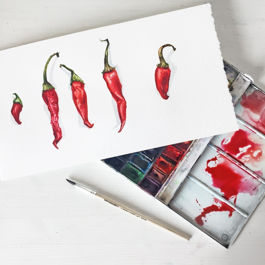 Peppers, 2 minutes each - My, Drawing, Painting, Pepper, Video, Creation, Таймлапс, Watercolor