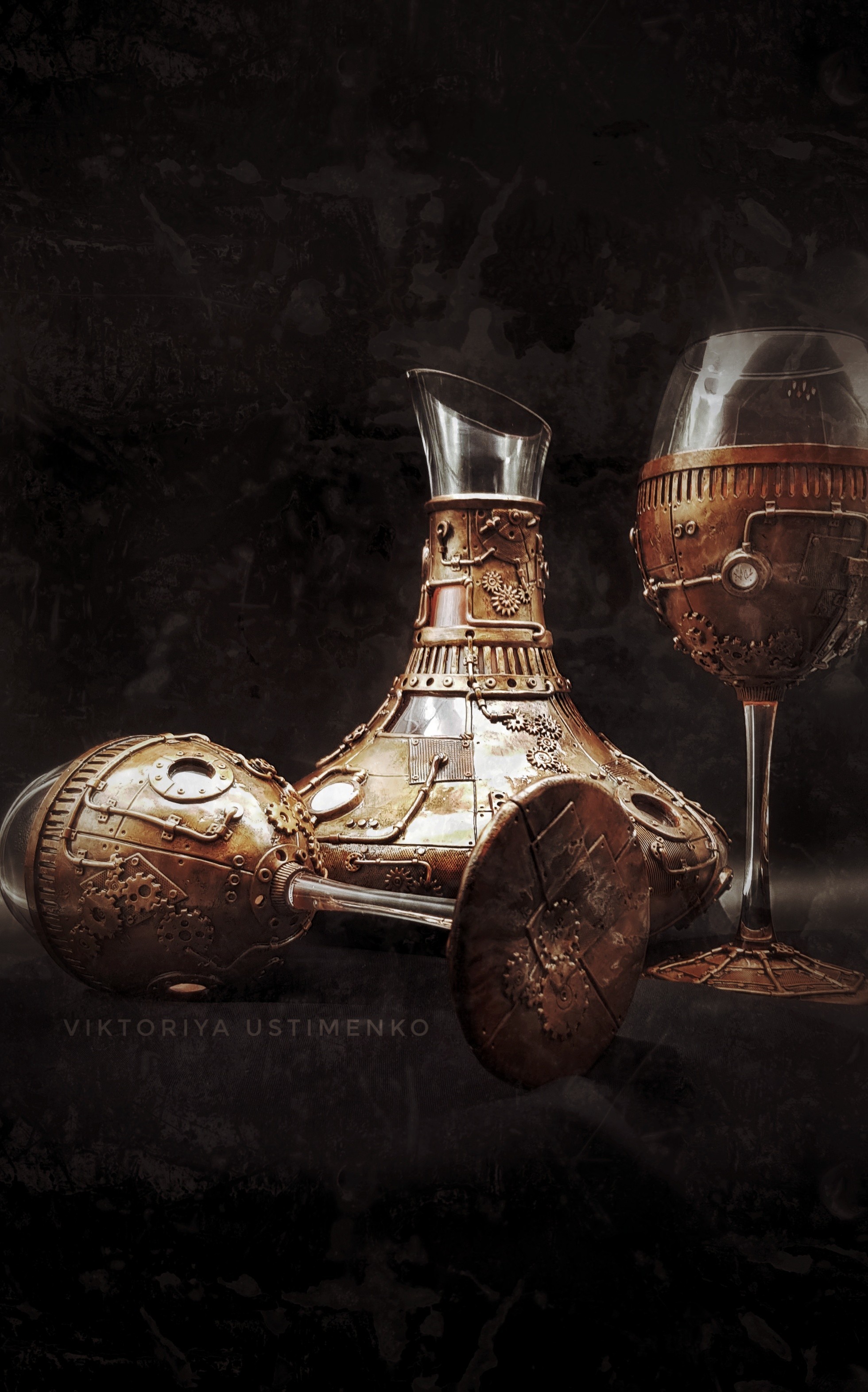 Decanter+glasses - My, Polymer clay, Steampunk, Needlework without process, Creation, Carafe, Video, Longpost