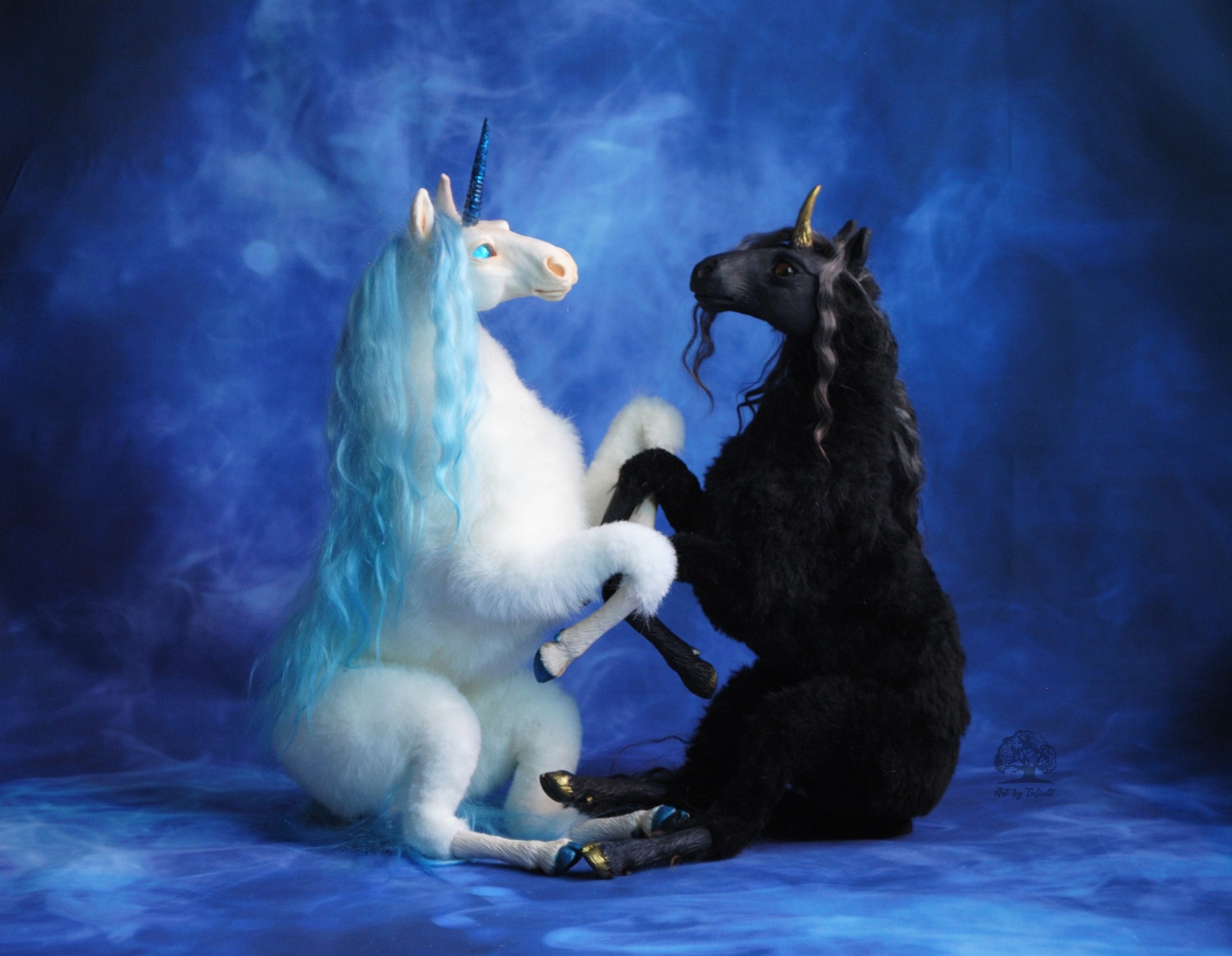 Unicorns - moving toys in mixed media - My, Unicorn, Polymer clay, Pair, Author's toy, Horses, Needlework without process, Longpost