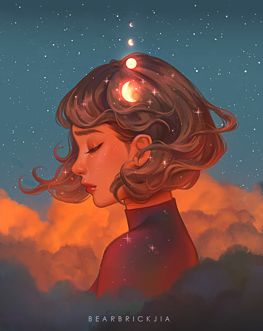 Behind the cloud - Art, Drawing, Girls, GRIS, Karmen Loh