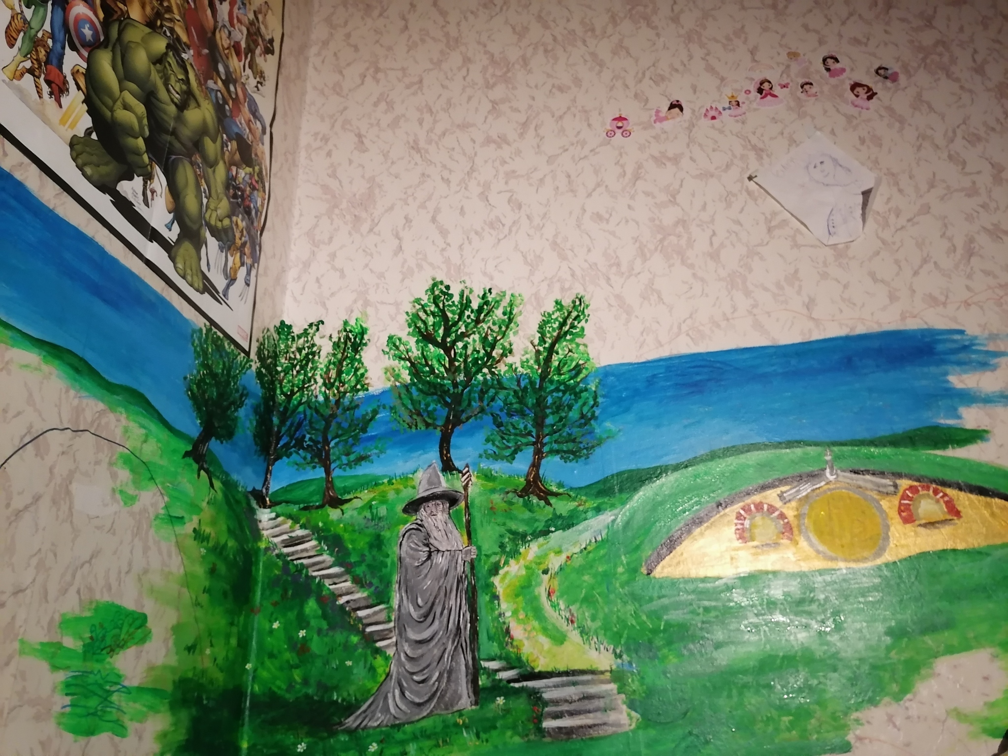 Upgrade according to Tolkien - My, Lord of the Rings, Moscow, Acrylic, Gandalf, Hobby, Longpost, Wallpaper, Wall painting, cat