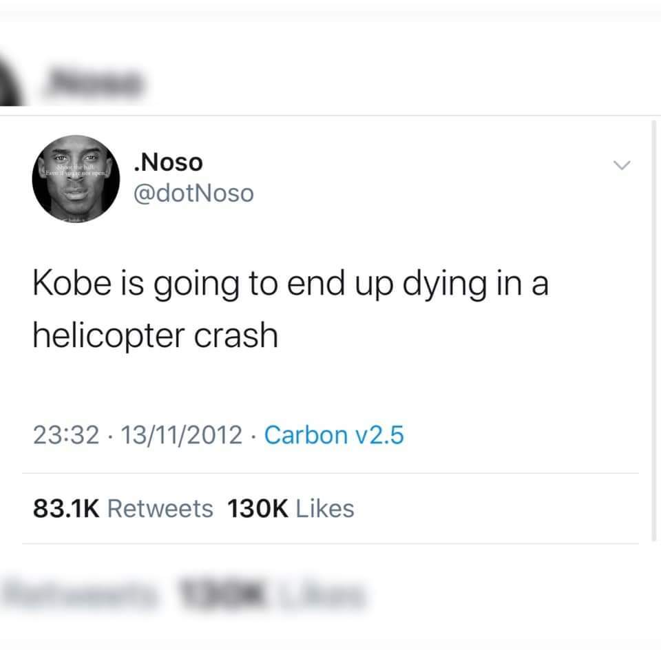 Tweet from 2012 predicted Kobe Bryant's death - NBA, USA, Kobe Bryant, Death, Prediction, Twitter, Screenshot