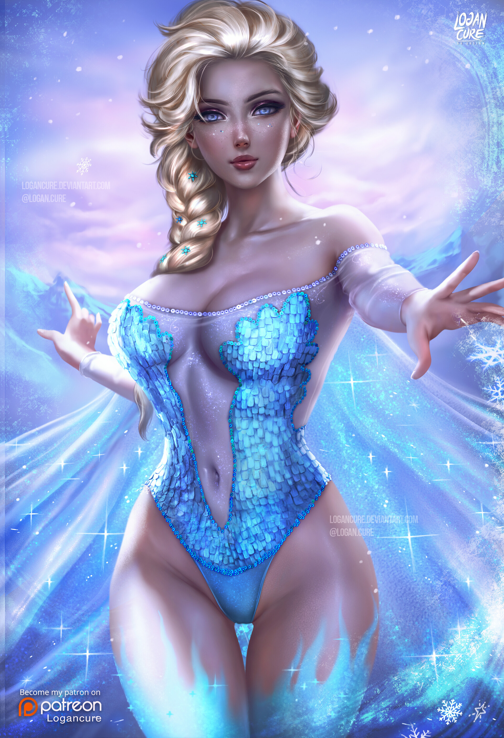 Elsa - NSFW, Art, Drawing, Cold heart, Frozen 2, Elsa, Hand-drawn erotica, Erotic, Logan cure