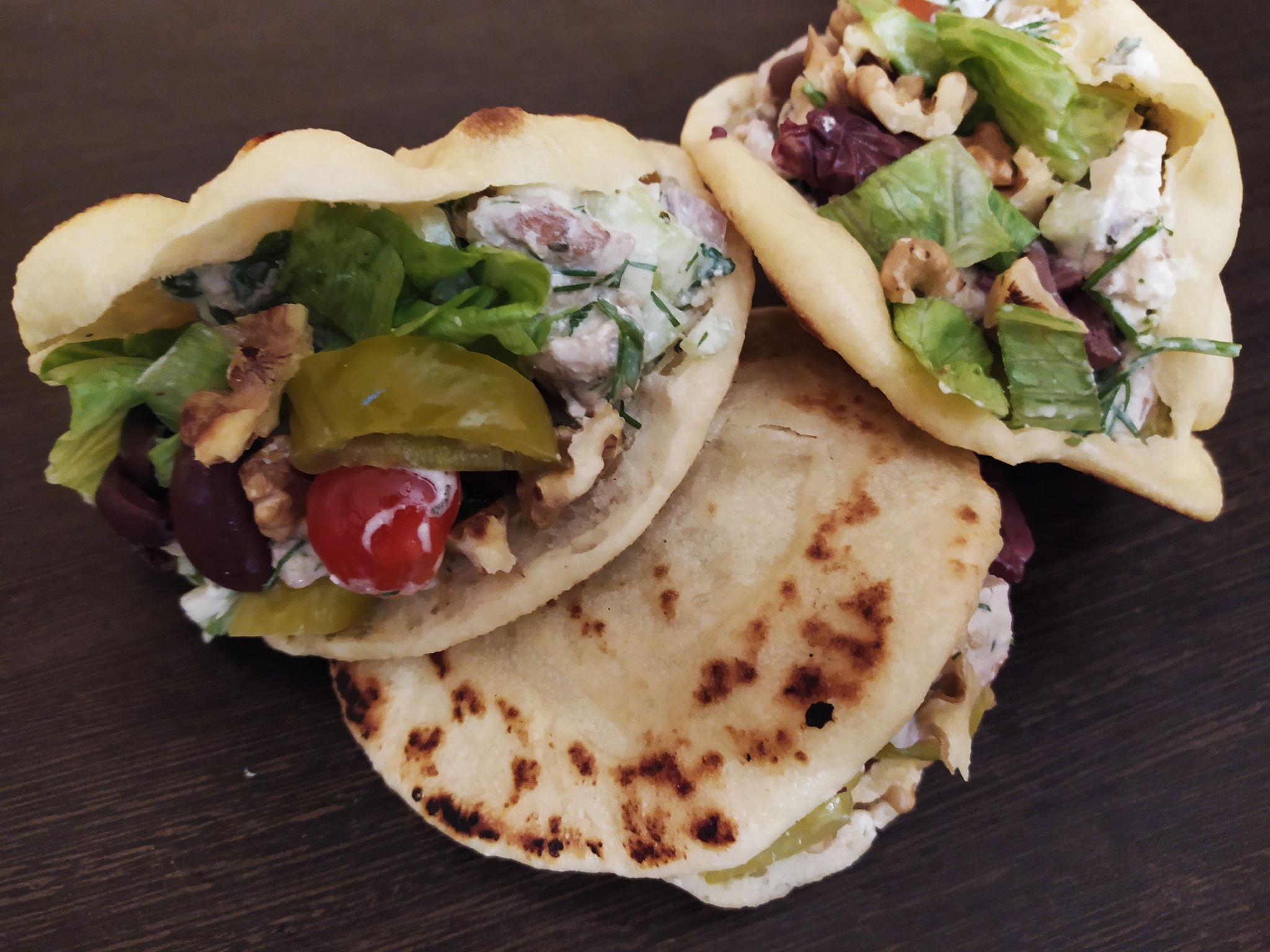 Pita with Greek chicken salad - My, Pita, Greek cuisine, Hen, Feta cheese, Recipe, Longpost, Cooking, Food, Fast food