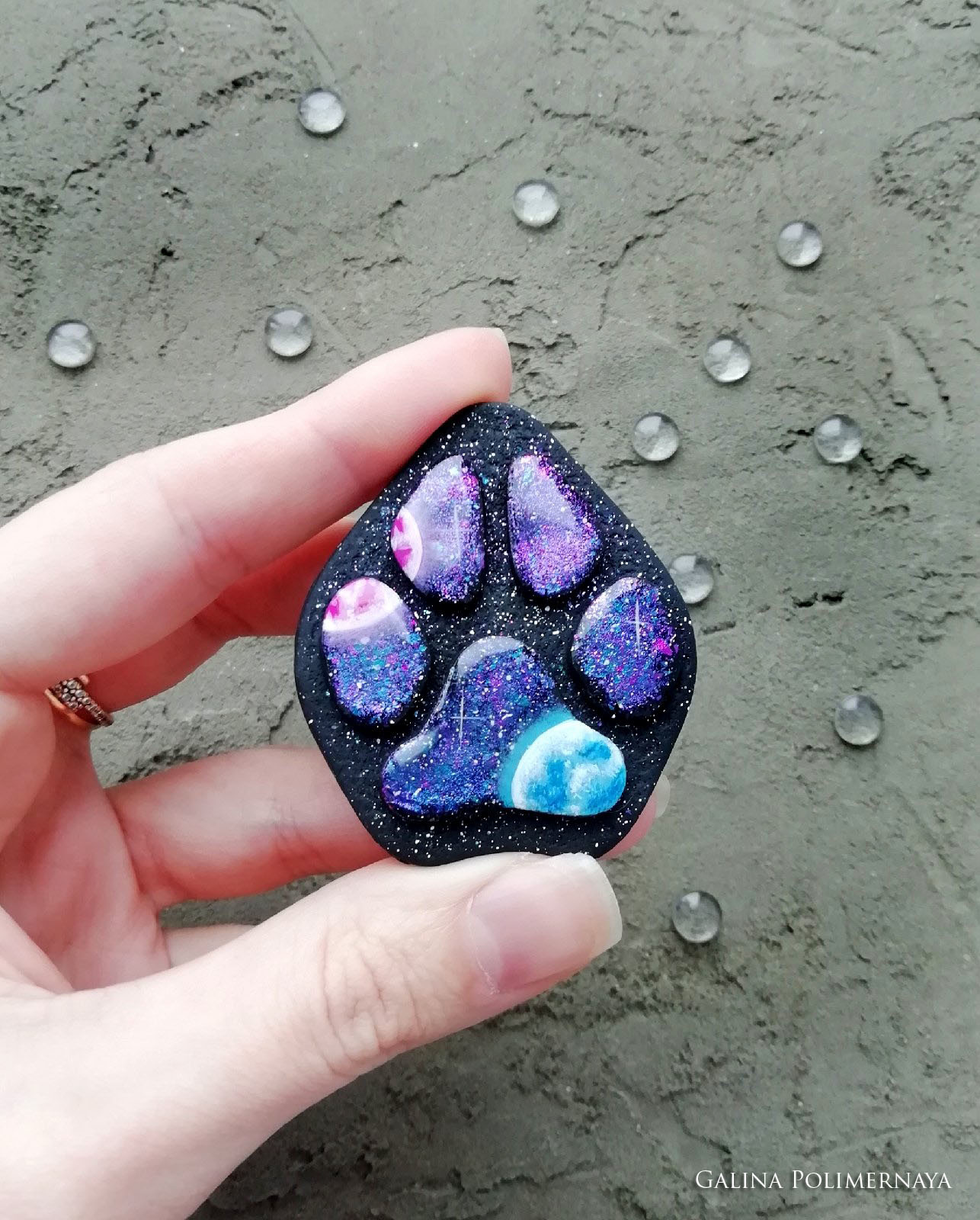 Space paw ^_^ - My, Brooch, Space, Planet, Needlework without process, Handmade, Painting, Acrylic, Polymer clay, Longpost